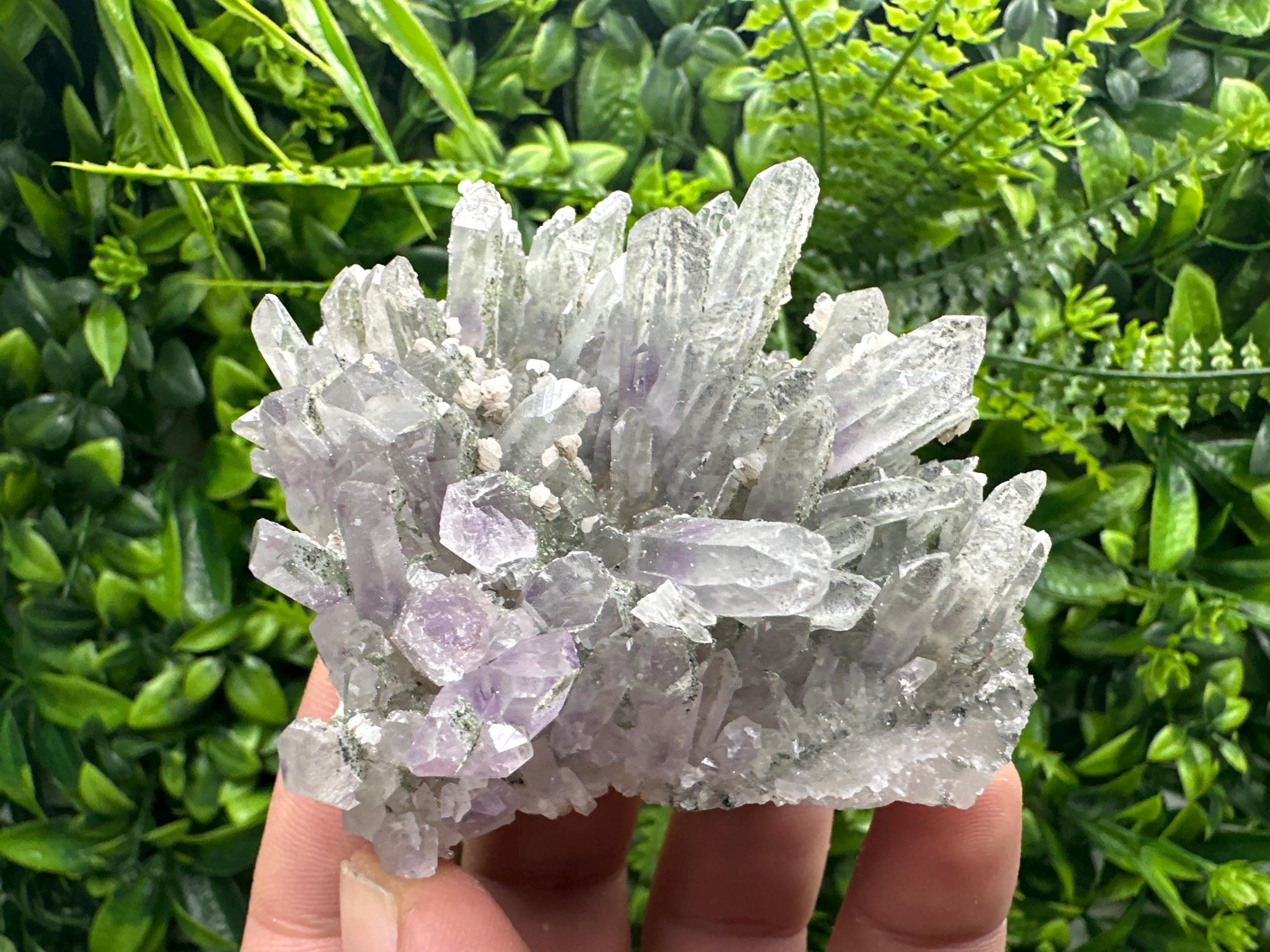 Amethyst Quartz Cluster, Calcite and Chlorite Inclusions, Rare Mineral Specimen