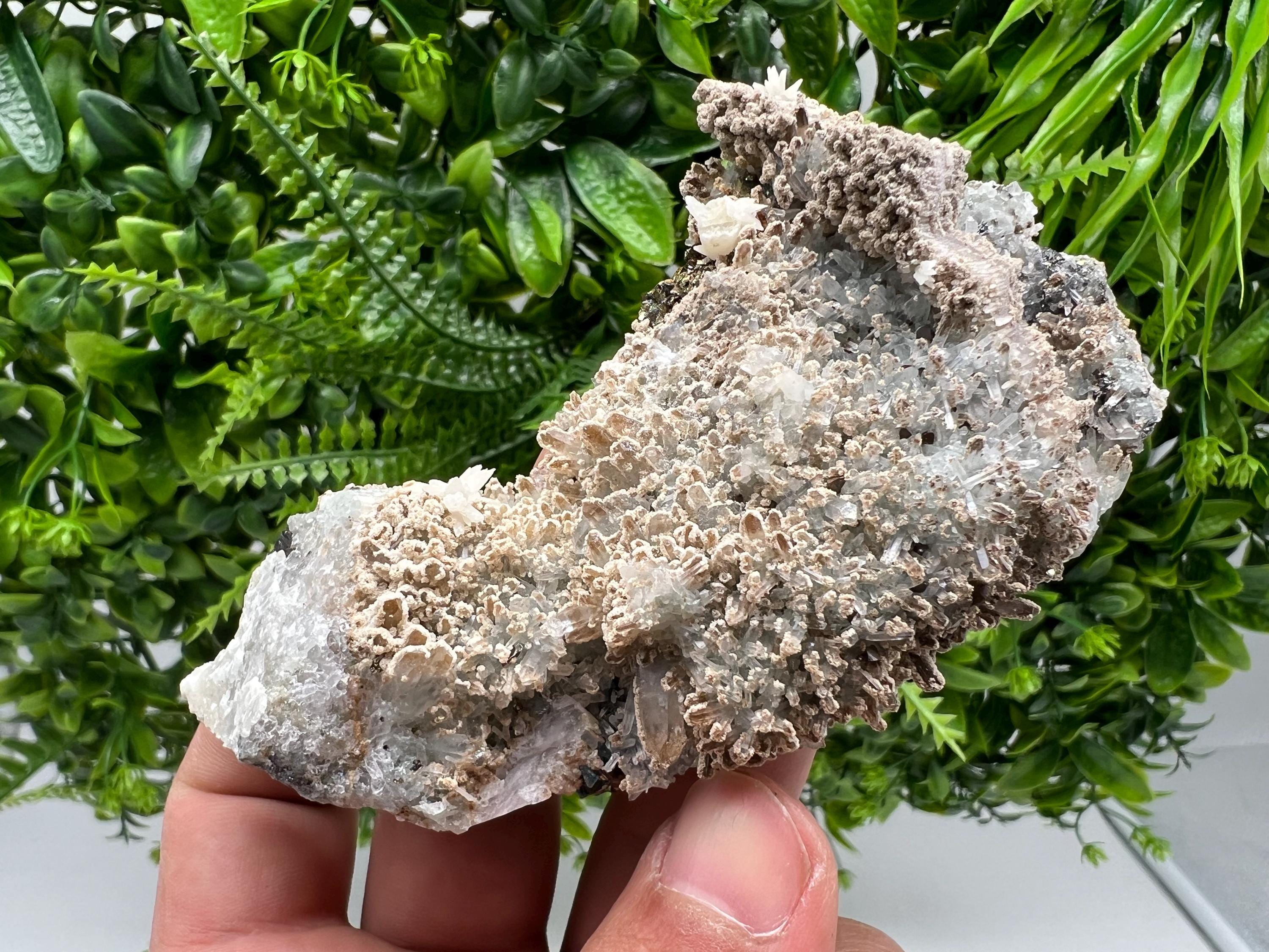 Calcite on Quartz Mineral Specimen: Madan Bulgaria Collectible Stone