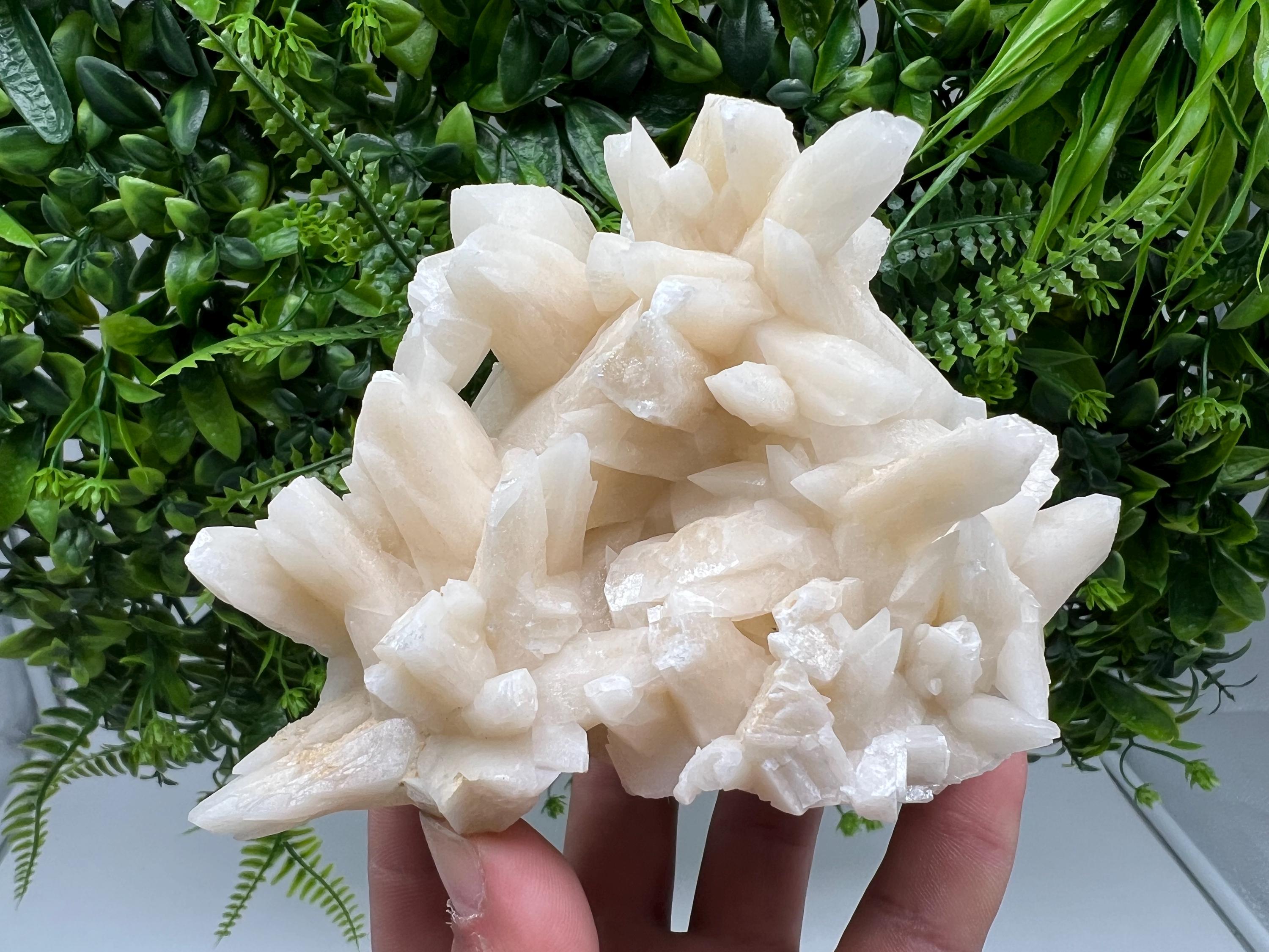 Calcite on Green Quartz: Djurcovo Mine, Bulgaria