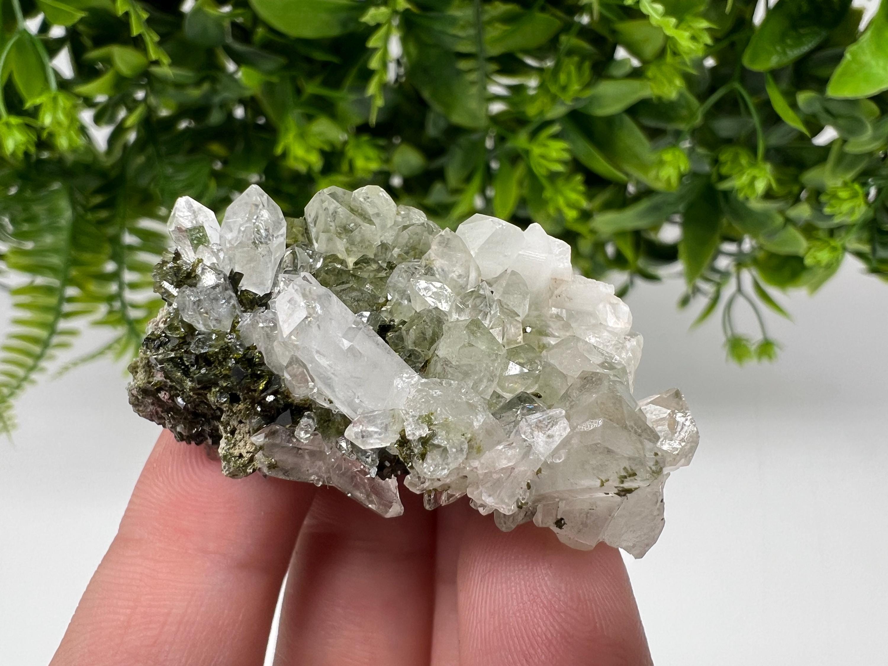 LARGE, Green Epidote with Quartz Crystals - Extremely Sparkly with Rainbows,souvenirs collection stone,gift,decor, Eastern Anatolian, Turkey