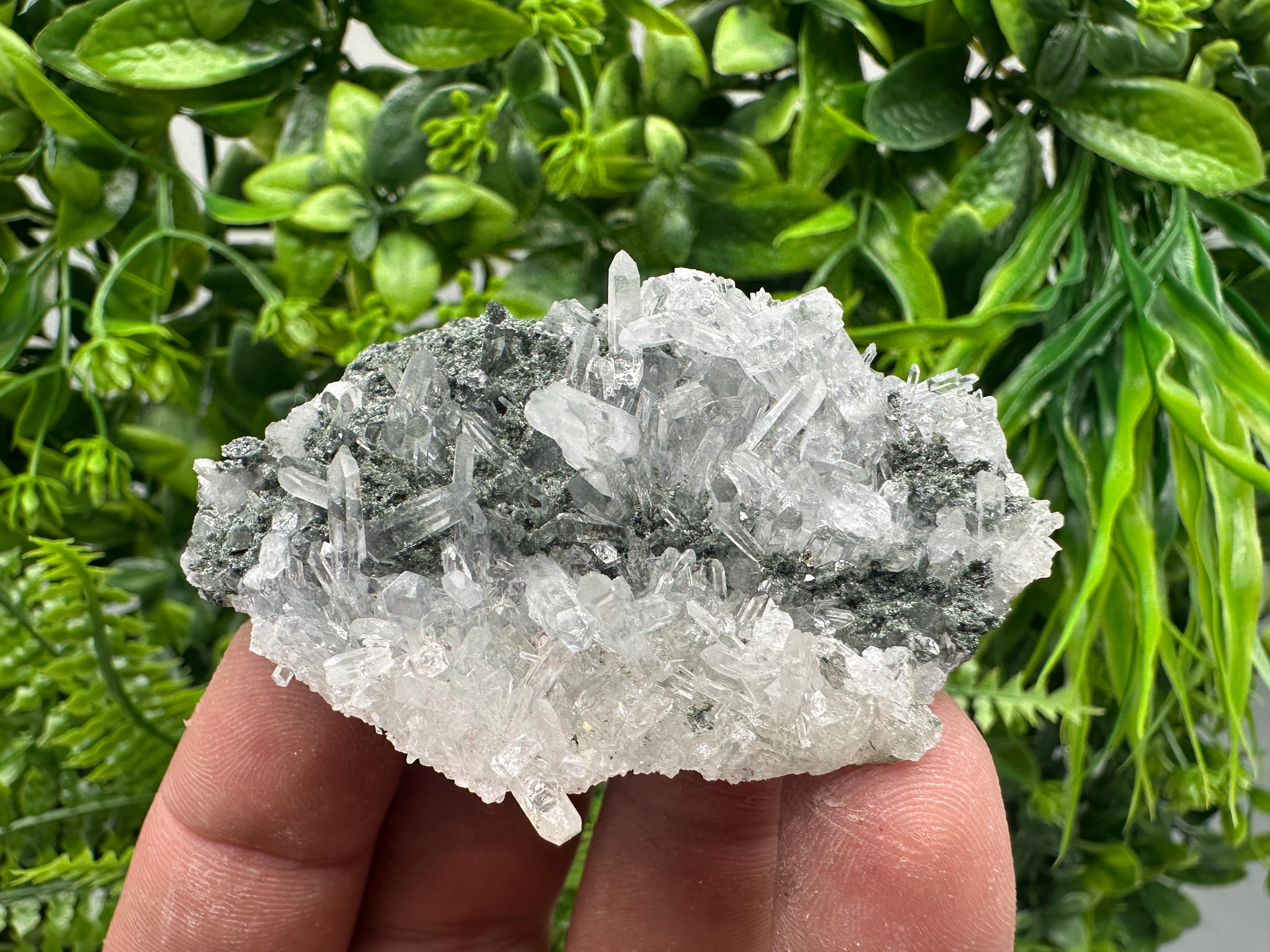 Transparent Quartz on Chlorite Matrix, Borieva Mine Mineral Specimen