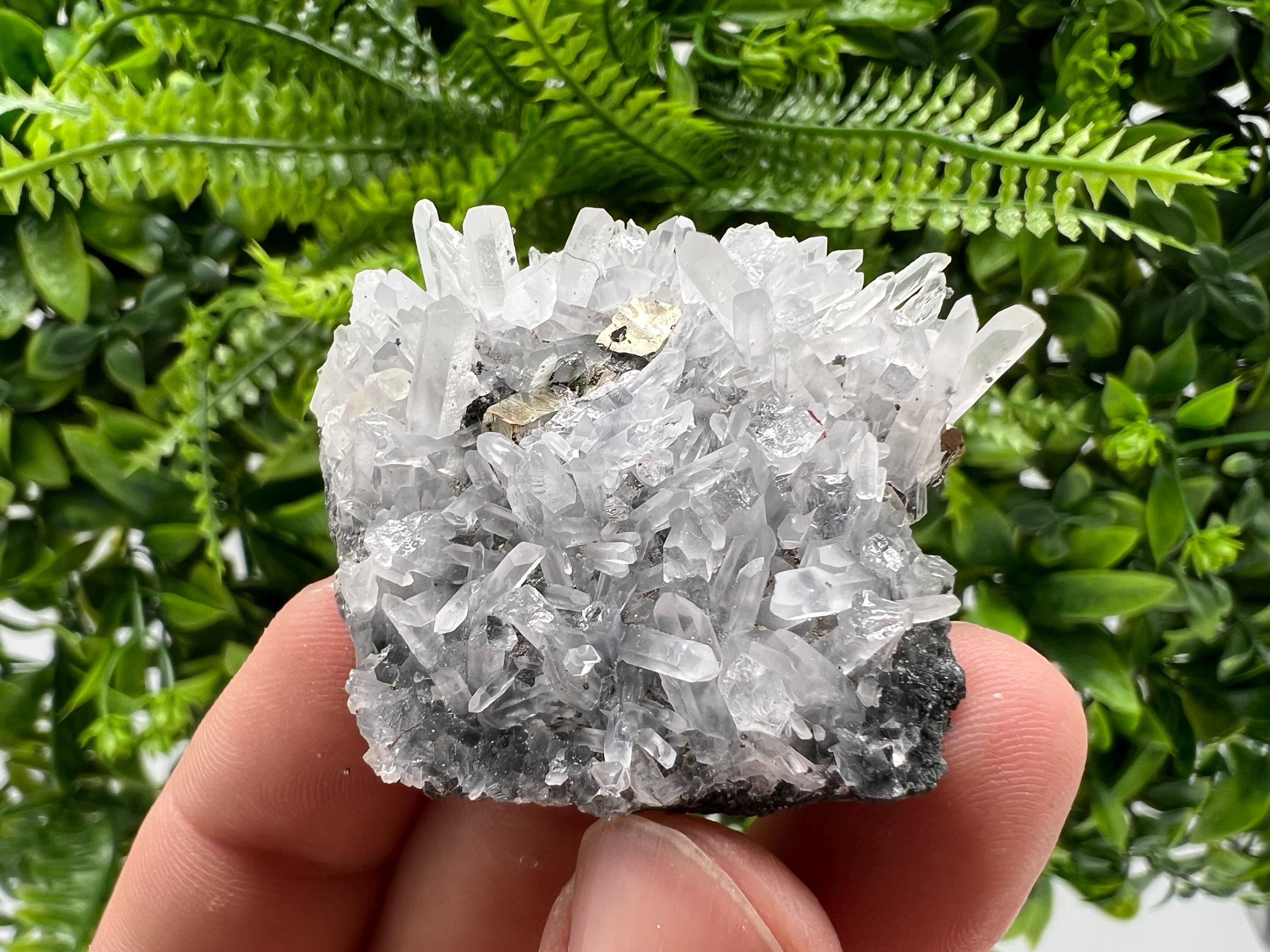 Transparent Quartz with Rainbow Pyrite, Bulgaria Minerals Collection