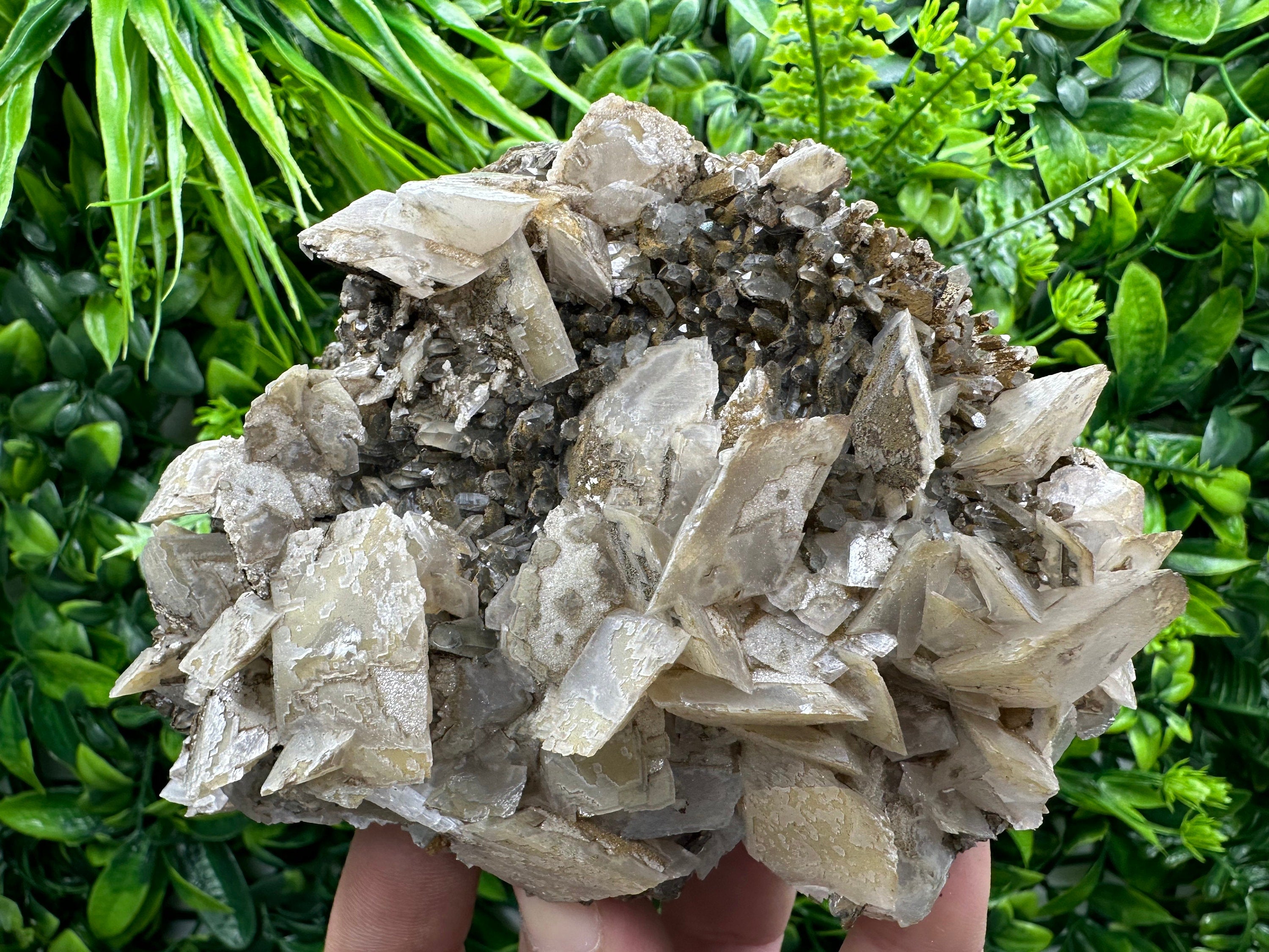 Calcite on Quartz with Oxide, Borieva Mine Mineral Specimen
