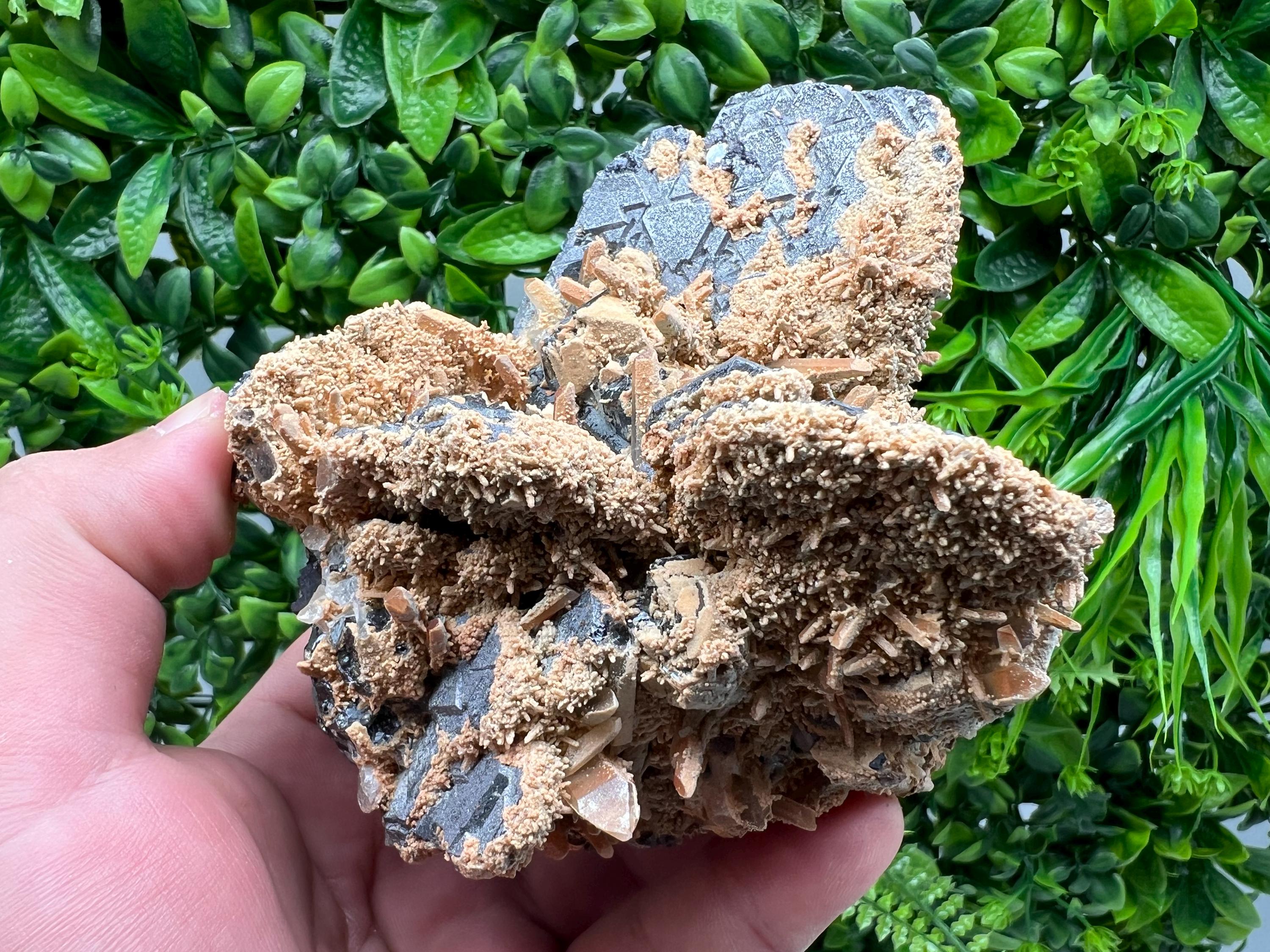 Spinel Law Galena with Quartz and Calcite Mineral Specimen