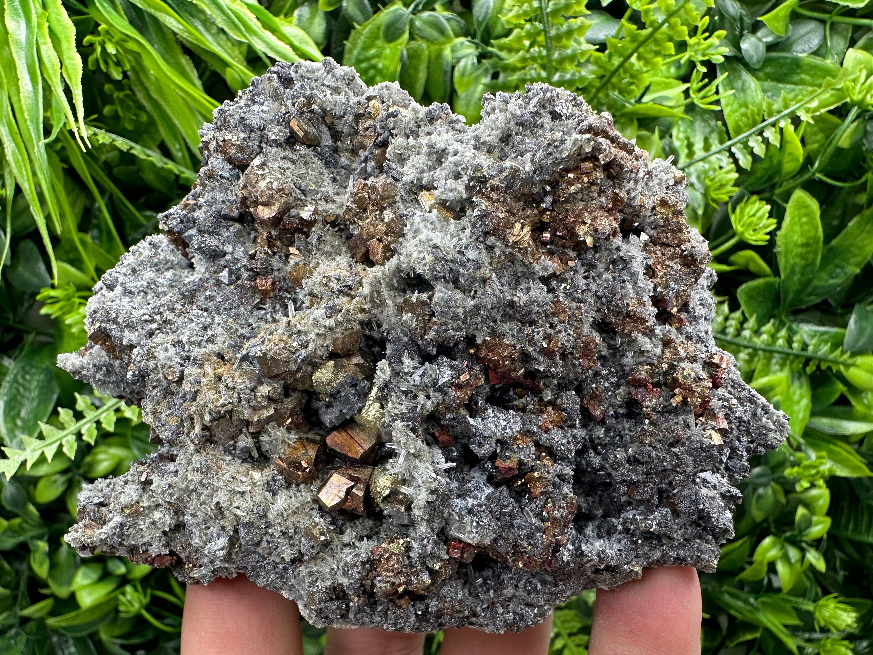Rainbow Pyrite on Quartz with Oxide, Borieva Bulgaria Mineral Specimen