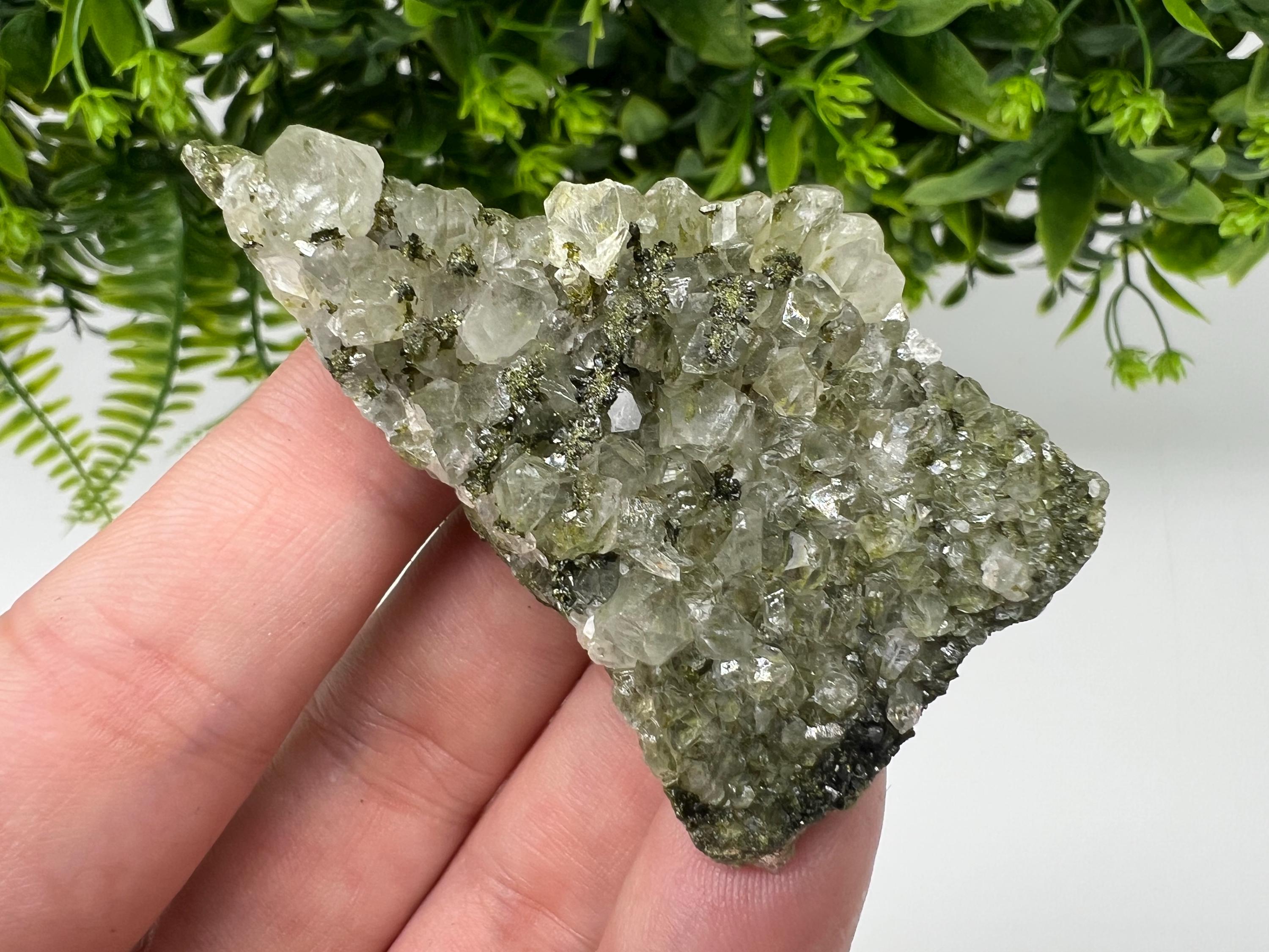 Green Epidote with Quartz Crystals - Extremely Sparkly with Rainbows,souvenirs collection stone,gift,decor, Eastern Anatolian, Turkey