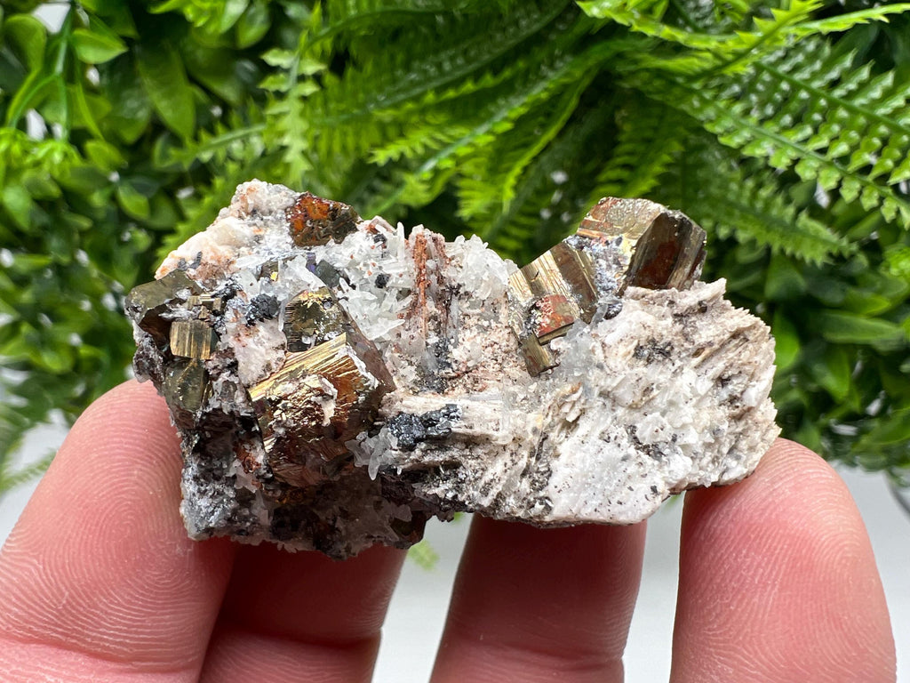 Pyrite with Hematite on Sphalerite, Quartz, Bulgaria Mineral Specimen