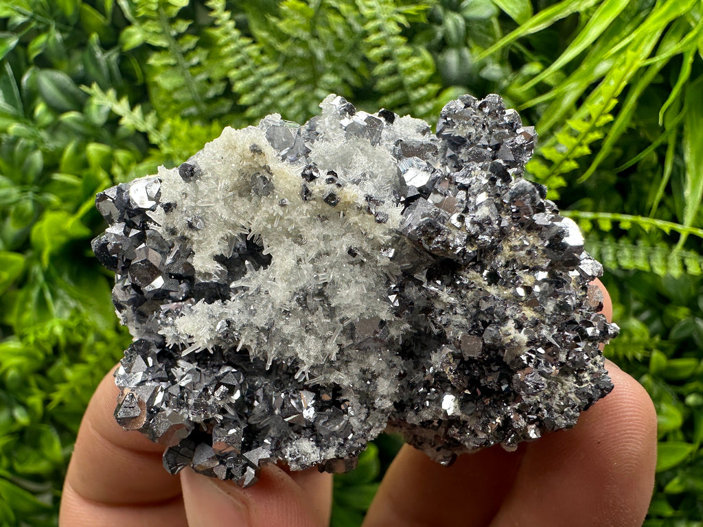 Shiny Galena on Quartz: Natural Crystal Mineral Decor