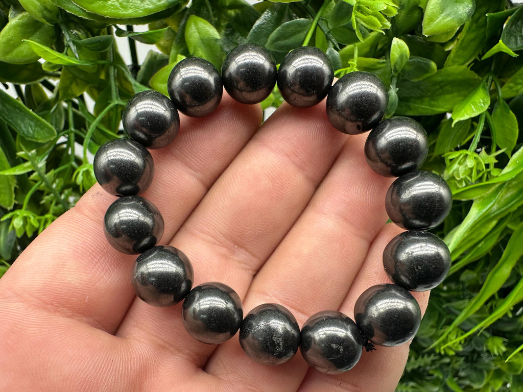Shungite Bracelet: Natural Gemstone, EMF Protection, 10mm Beaded Bracelet
