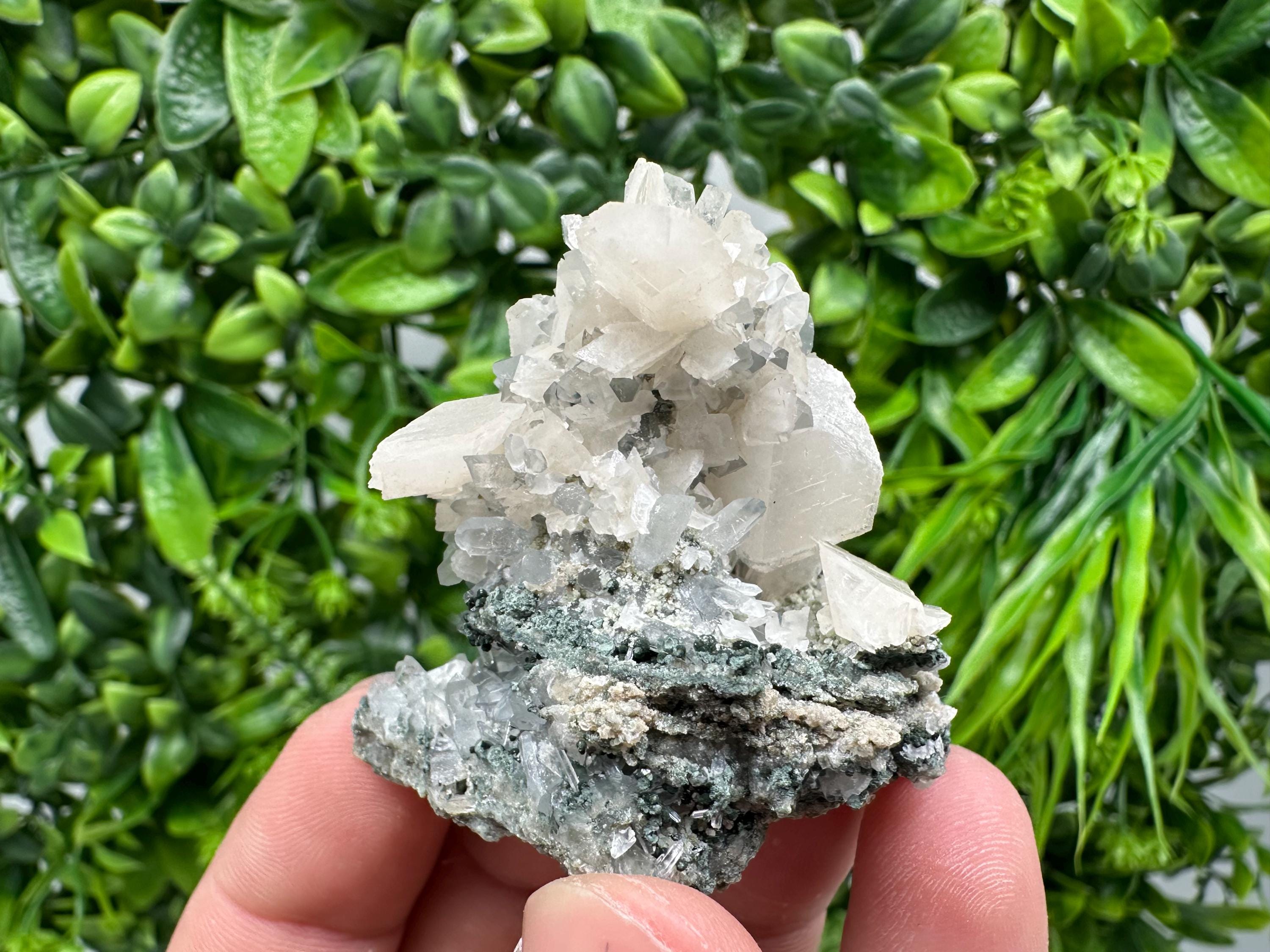 Quartz Calcite Mineral Specimen on Chlorite, Bulgaria Crystal Decor