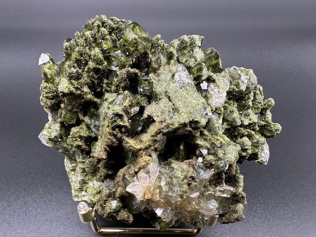 Rare Green Epidote with Quartz Crystals: Sparkly Rainbow Mineral Decor