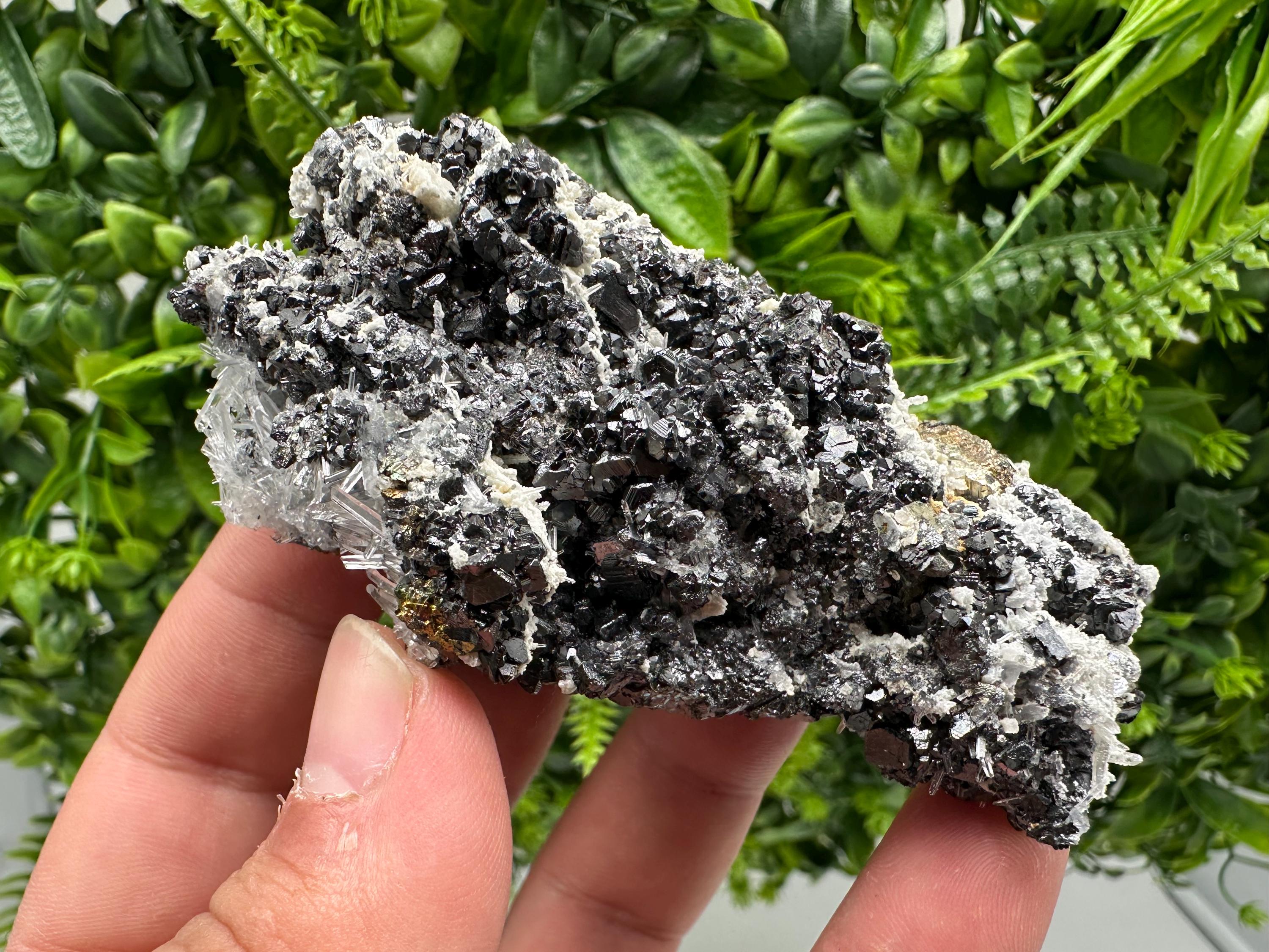 Rainbow Pyrite on Sphalerite and Quartz, Borieva Mine, Bulgaria
