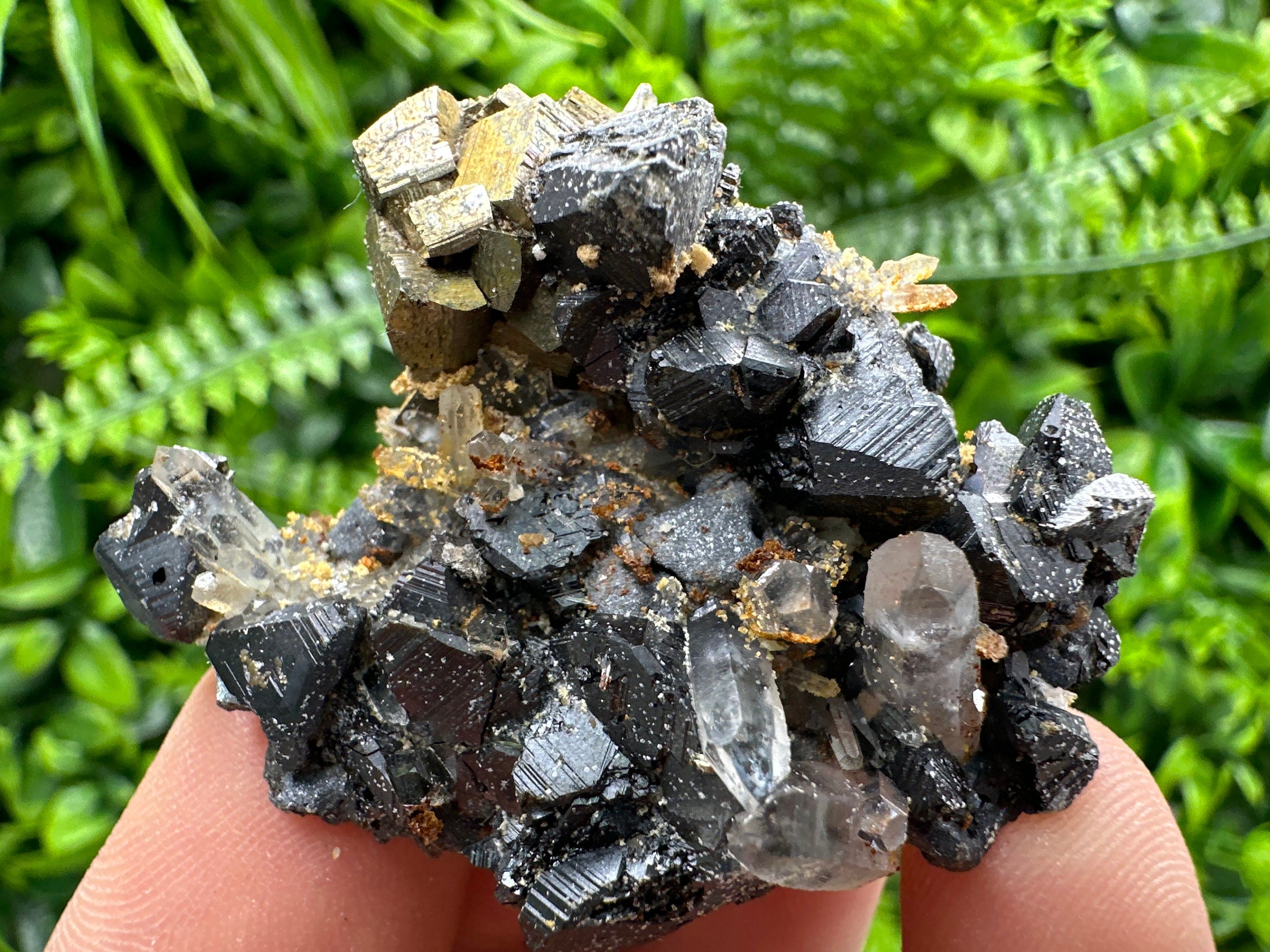 Rainbow Pyrite on Sphalerite with Quartz and Siderite, Collection Specimen