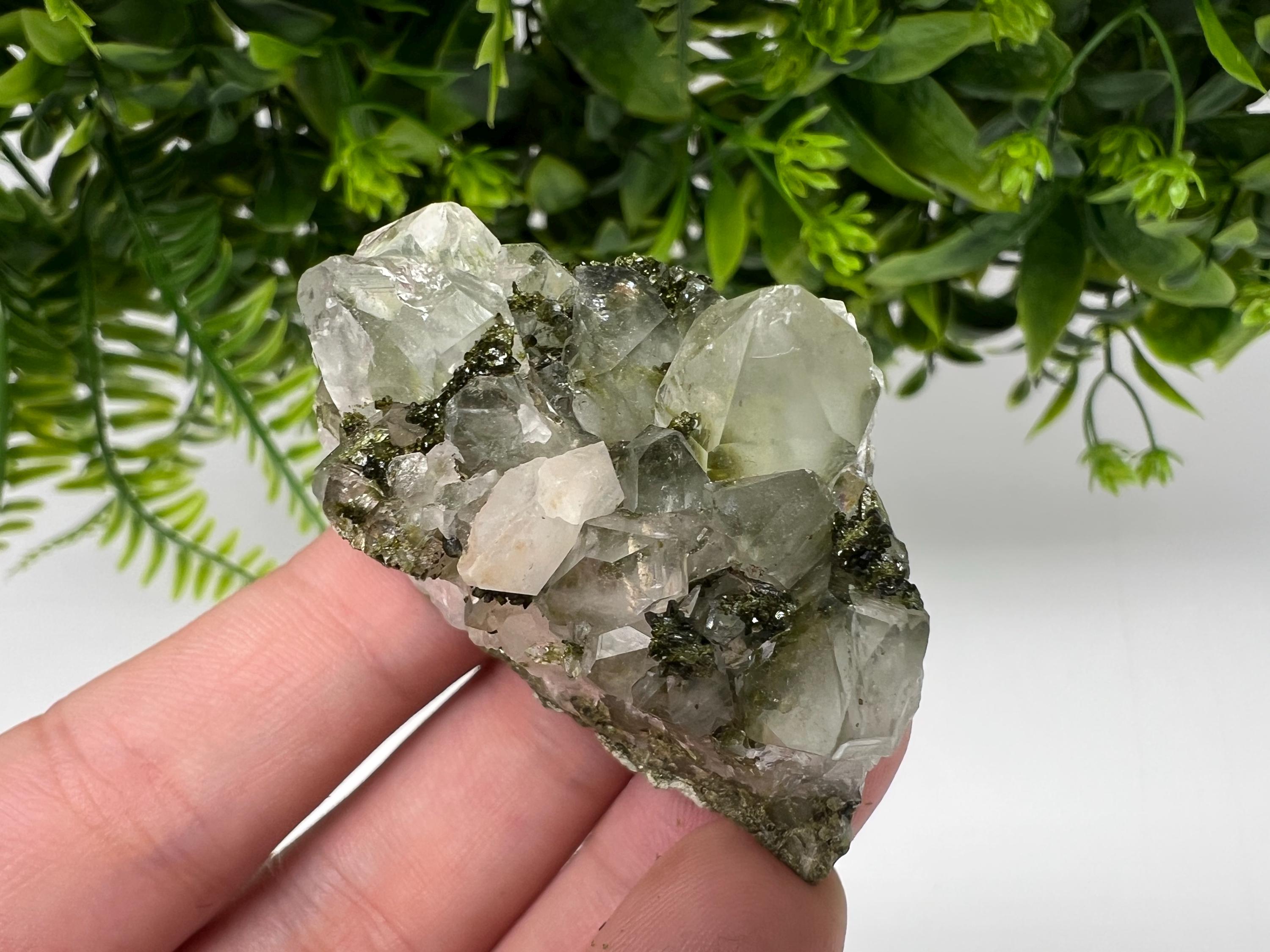 Green Epidote with Quartz Crystals - Extremely Sparkly with Rainbows,souvenirs collection stone,gift,decor, Eastern Anatolian, Turkey