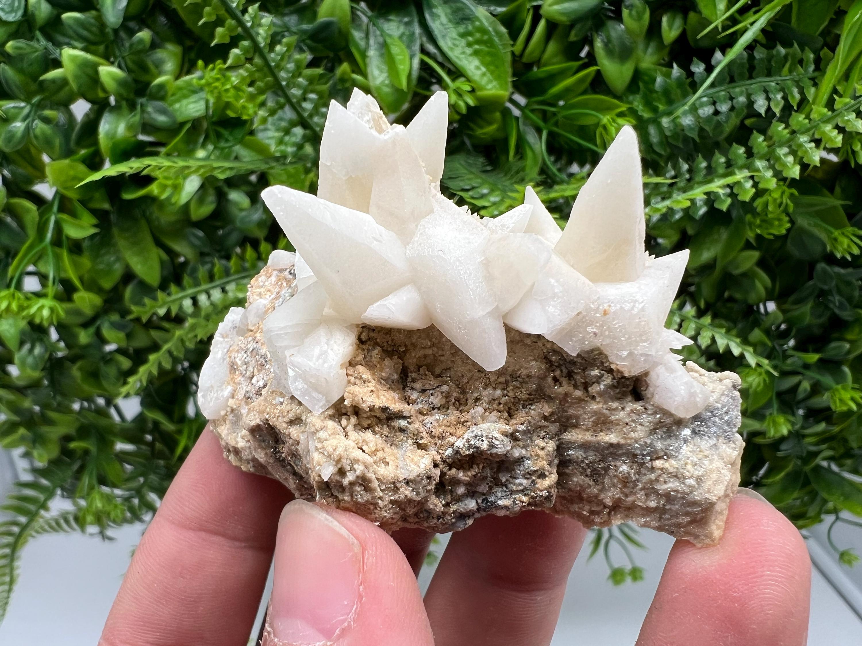 Calcite on Aragonite & Green Quartz: Djurcovo Mine, Bulgaria
