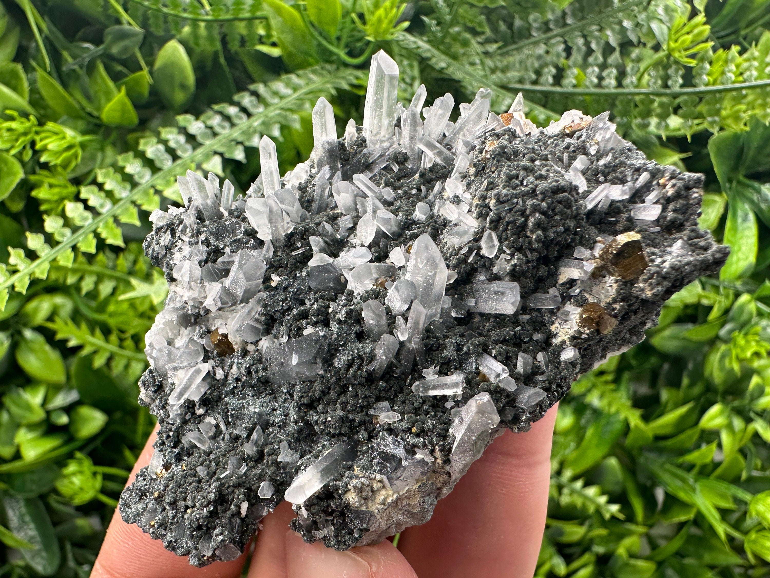 Quartz with Calcite and Chlorite: Borieva Mine Crystal Souvenir