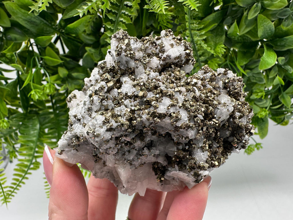 Pyrite on Quartz, Calcite Mineral Specimen, Bulgaria