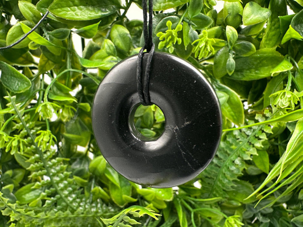 Shungite Circle Pendant Necklace: EMF Protection Healing Stone