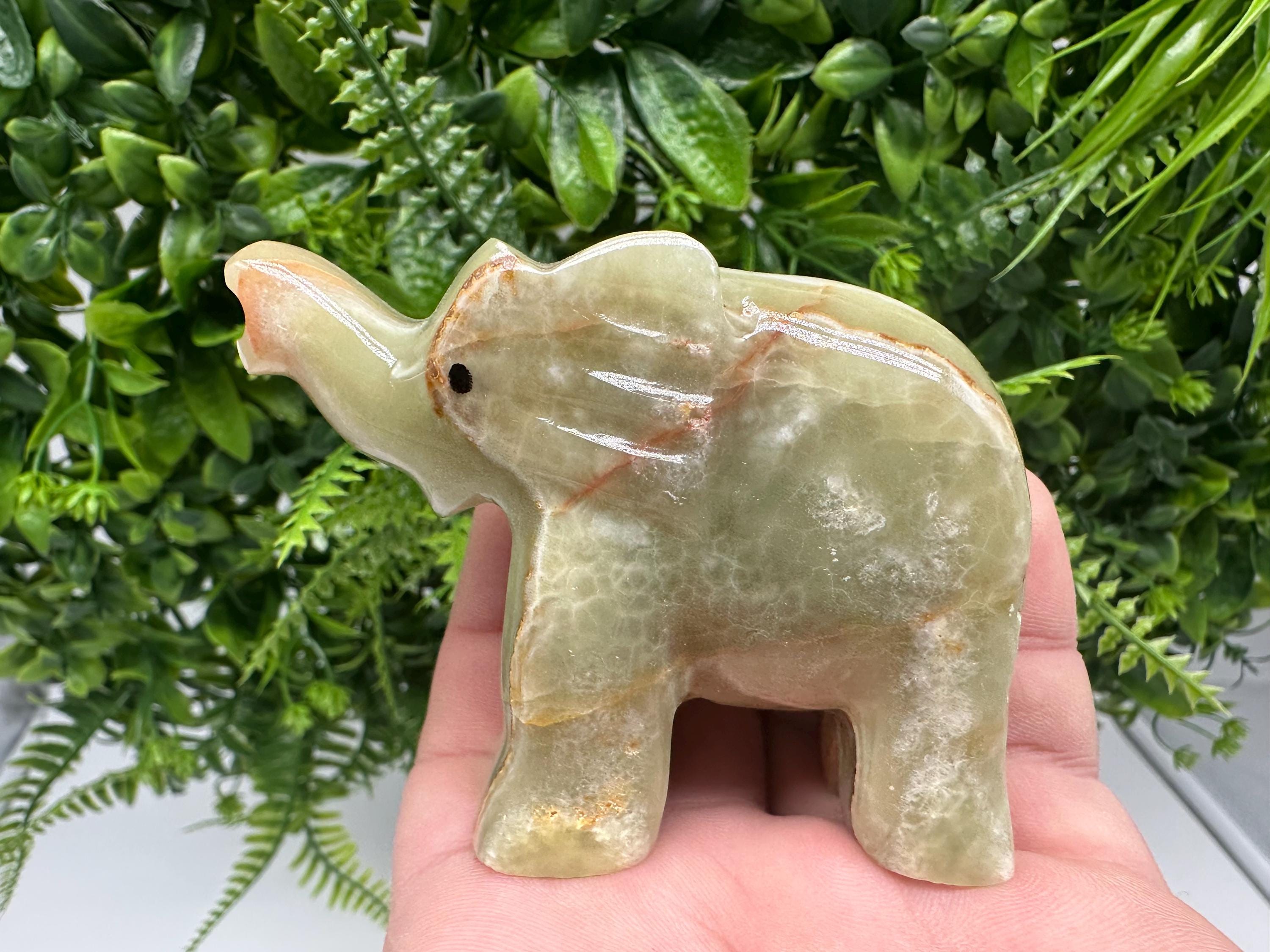 Onyx Elephant Figurine: Vintage Marble Stone Home Decor