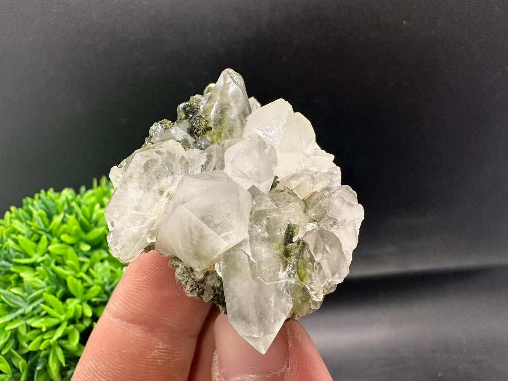 Rare Green Epidote with Quartz Crystals: Sparkly Rainbow Stone Decor