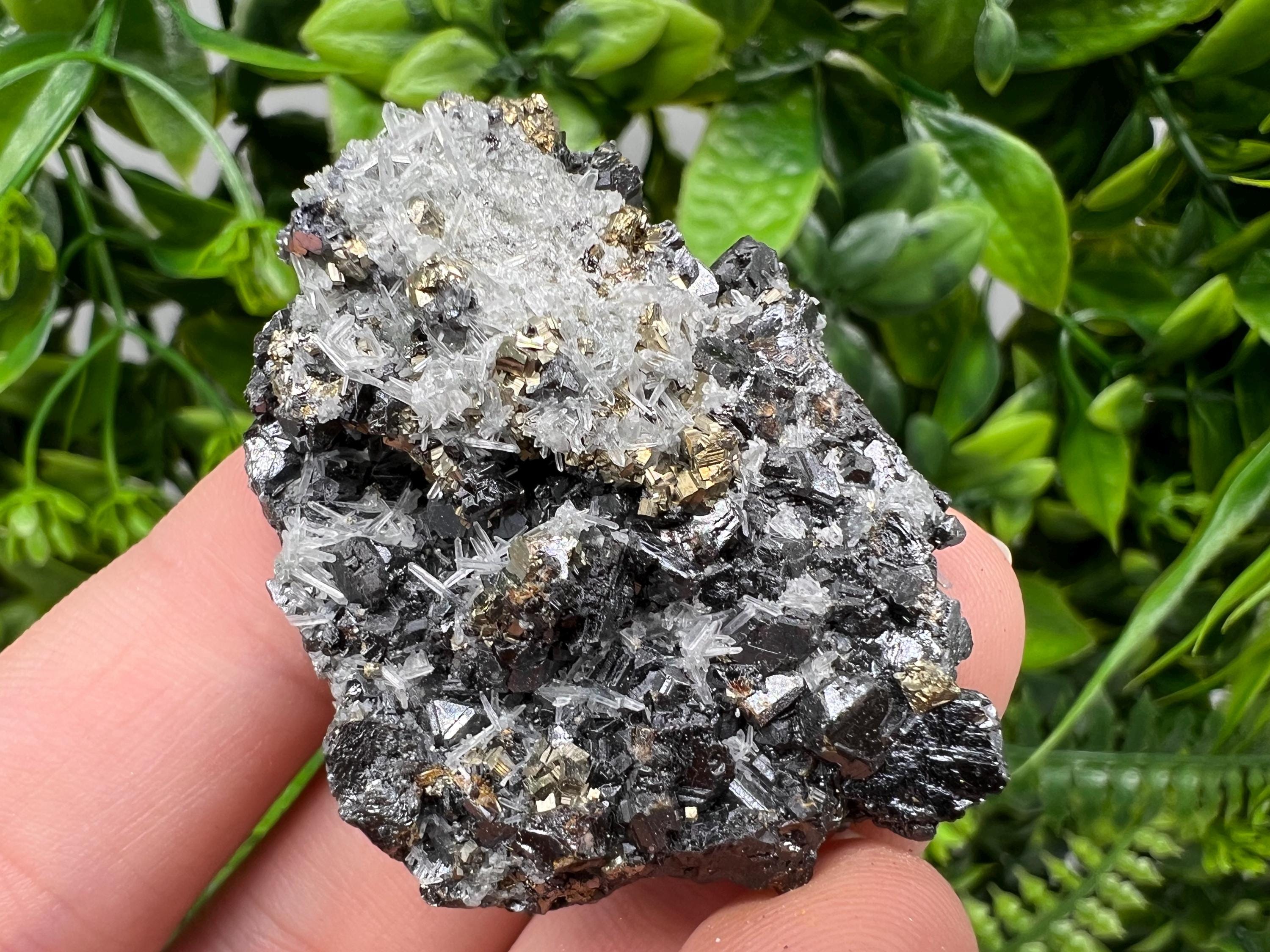 Stunning Chalcopyrite,Galena,Sphalerite,Calcite,on needle Quartz from Borieva mine,Madan,Bulgaria,natural,collectible mineral specimen,gift