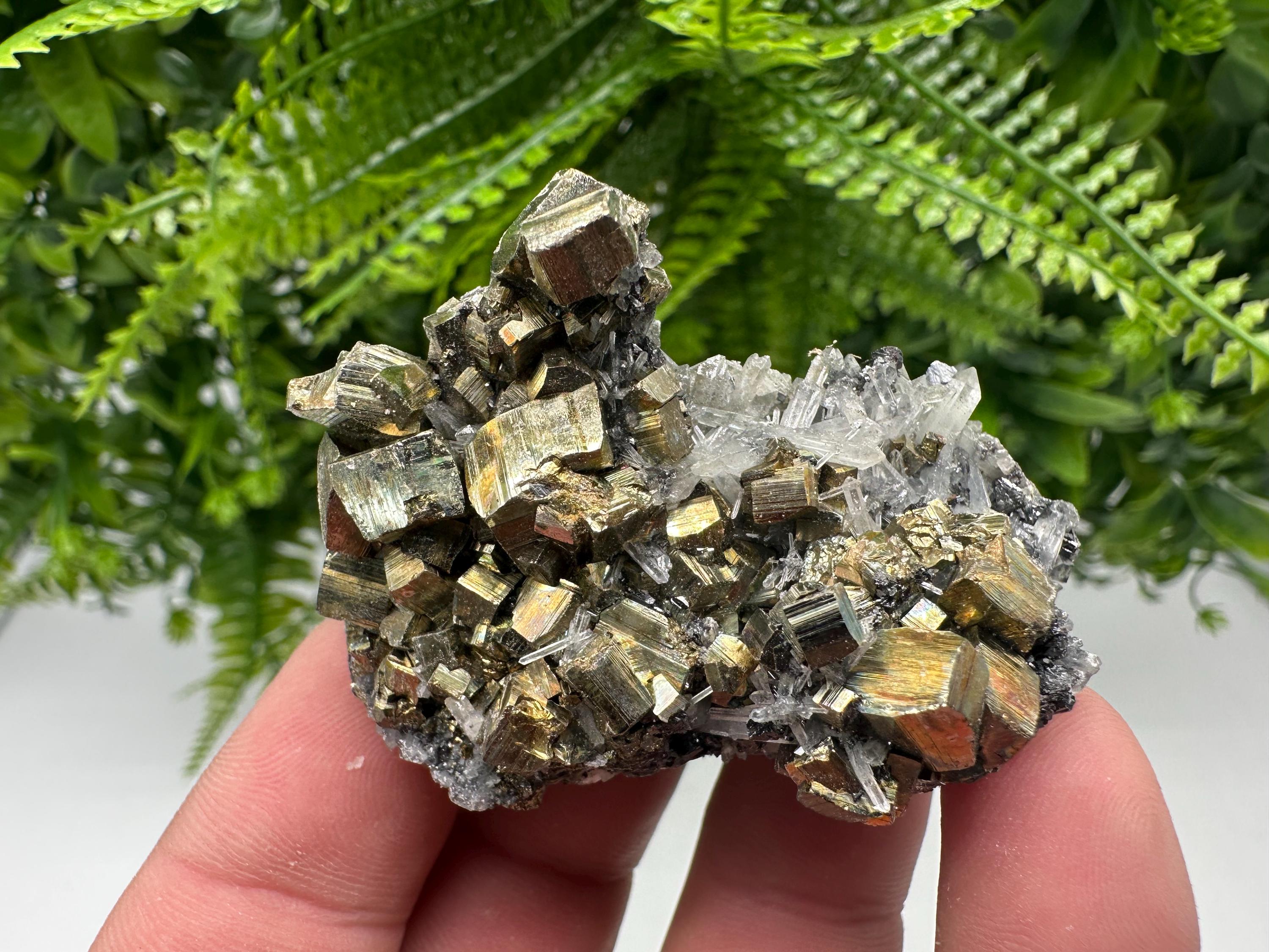Rainbow Pyrite & Sphalerite on Quartz: Natural Crystal Decor