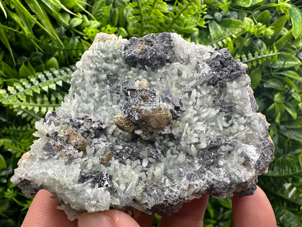 Chalcopyrite Galena on Green Quartz, Bulgaria Mineral Specimen