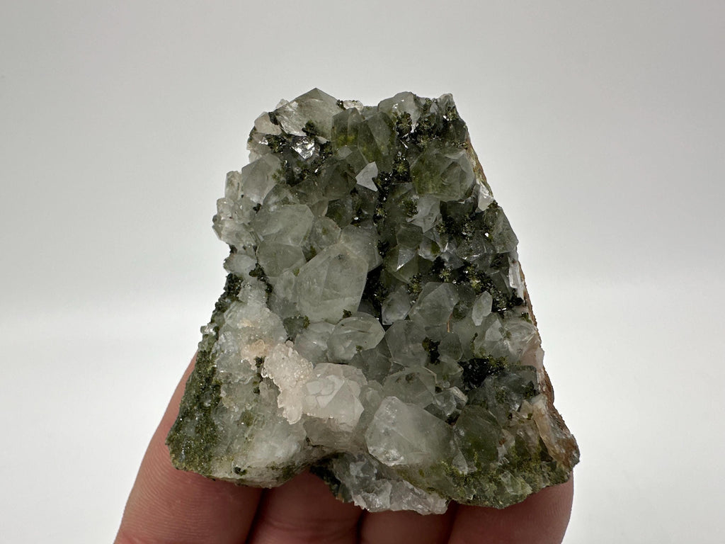 Rare Green Epidote with Quartz Crystals: Sparkly Rainbow Mineral Decor
