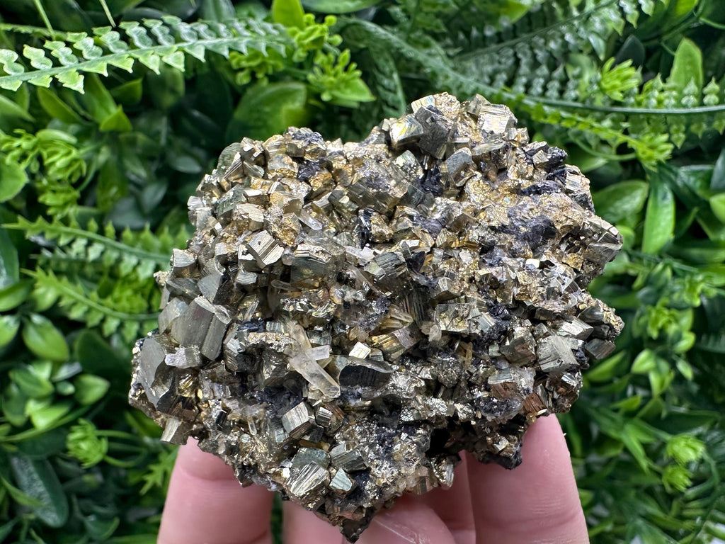 Rainbow Pyrite Cluster on Sphalerite Quartz, Borieva Mine Mineral Specimen