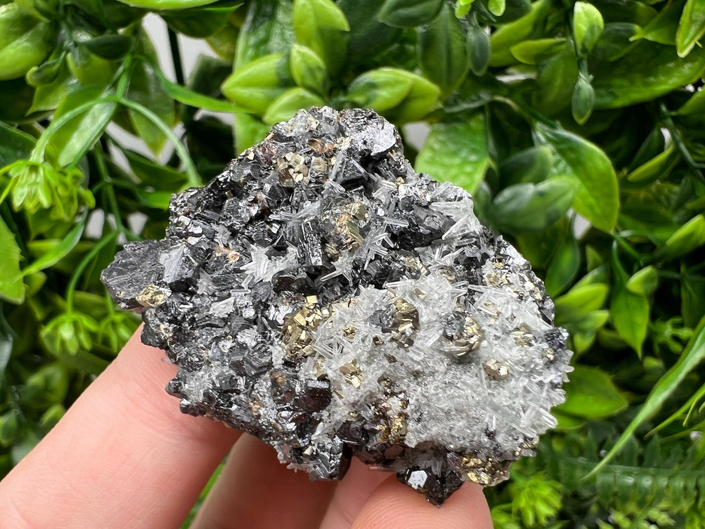 Stunning Chalcopyrite,Galena,Sphalerite,Calcite,on needle Quartz from Borieva mine,Madan,Bulgaria,natural,collectible mineral specimen,gift