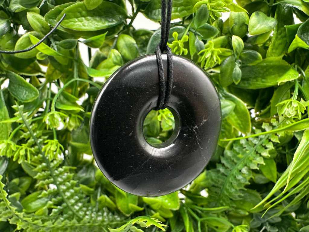 Shungite Circle Pendant Necklace: EMF Protection Healing Stone