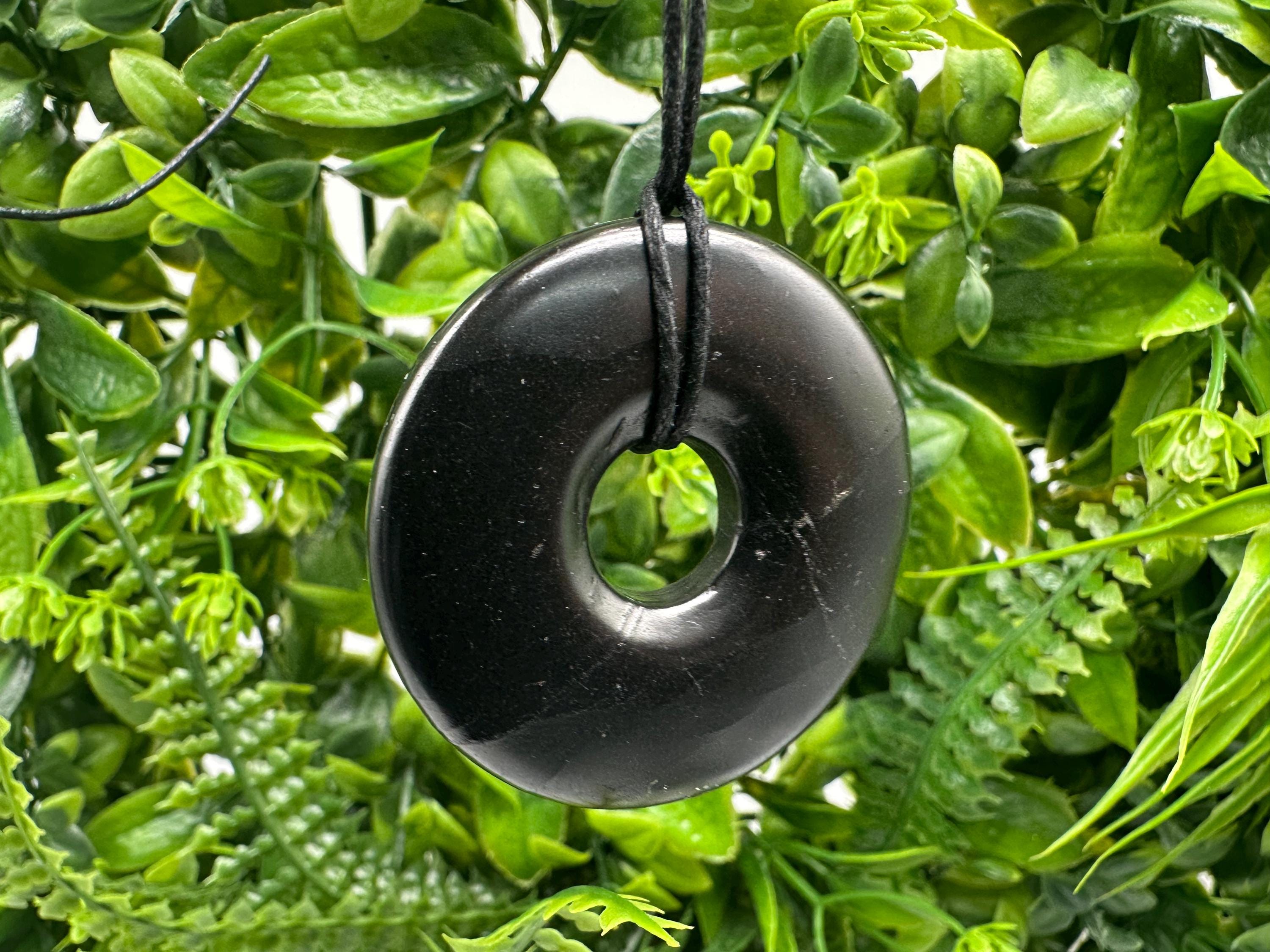 Shungite Circle Pendant Necklace: EMF Protection Healing Stone