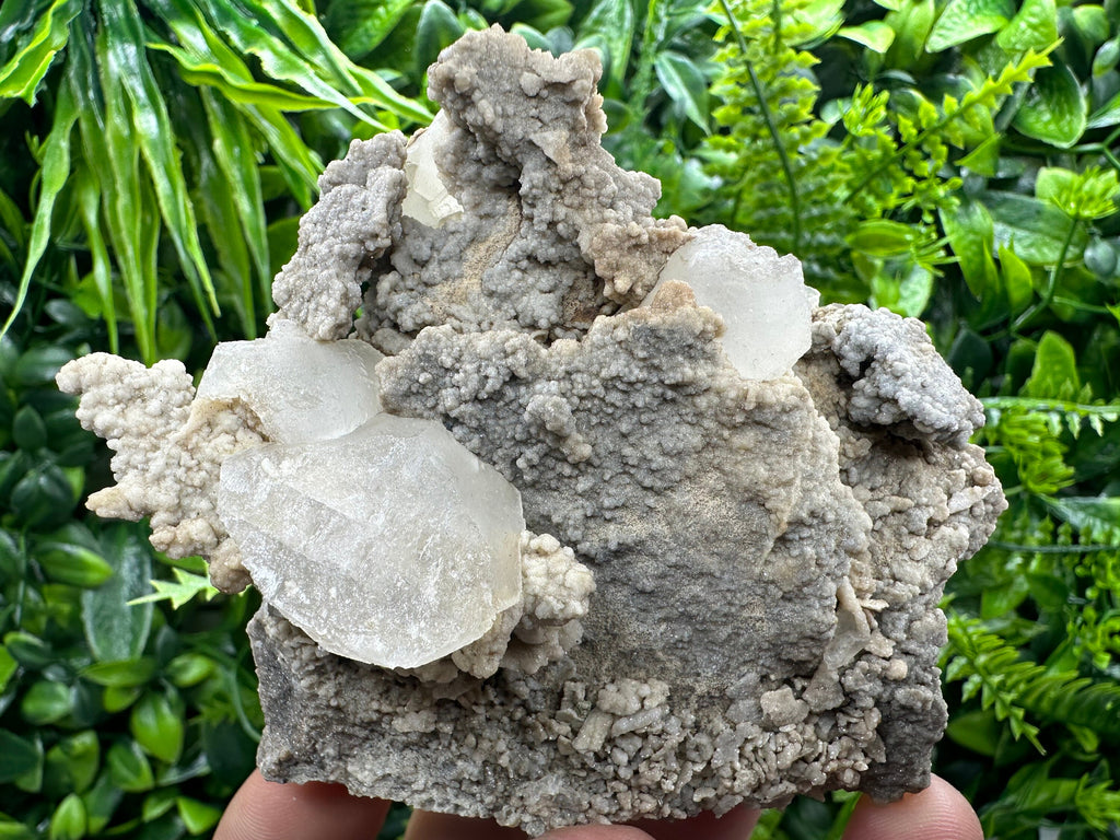 White Calcite on Matrix, Madan Bulgaria Mineral Specimen