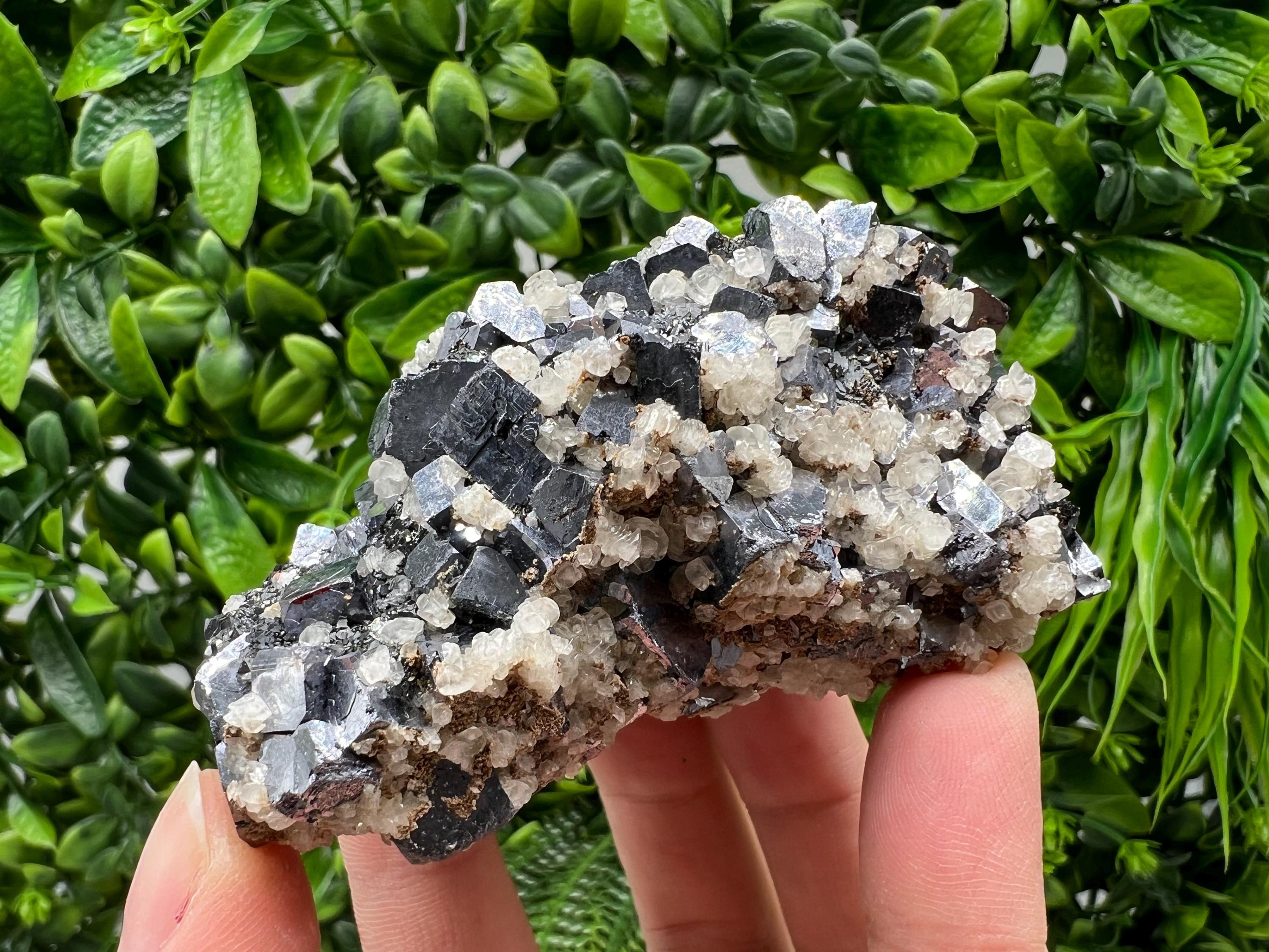 Wonderful Shiny Galena,Chalcopyrite on Calcite From Borieva mine,Bulgaria,Natural,collection mineral specimen,gift,home decor crystal,clust