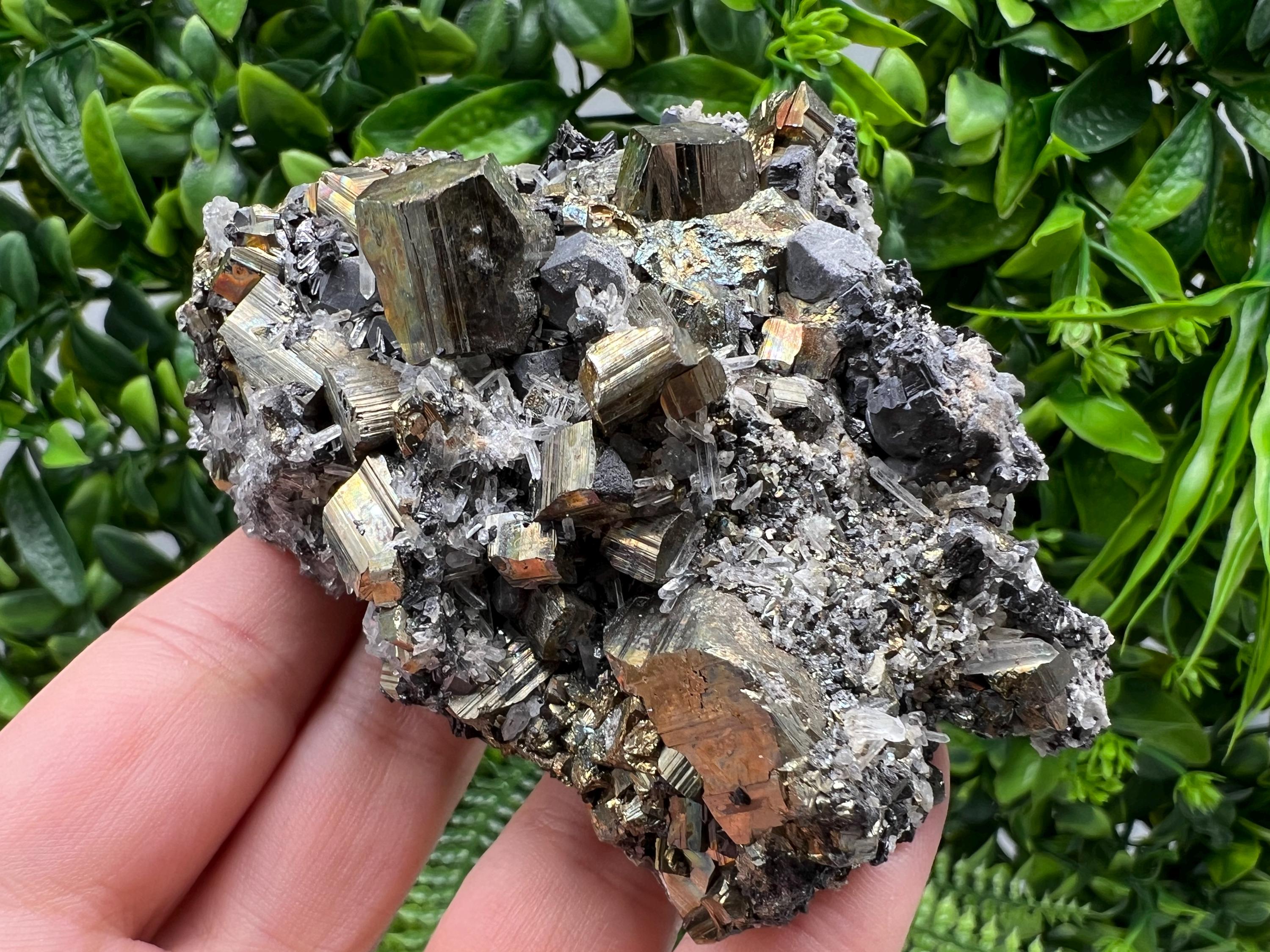 Stunning Pyrite on Quartz,Calcite from Borieva mine,Madan,Bulgaria,natural,collectible mineral specimen,home decor stone,collection crystal