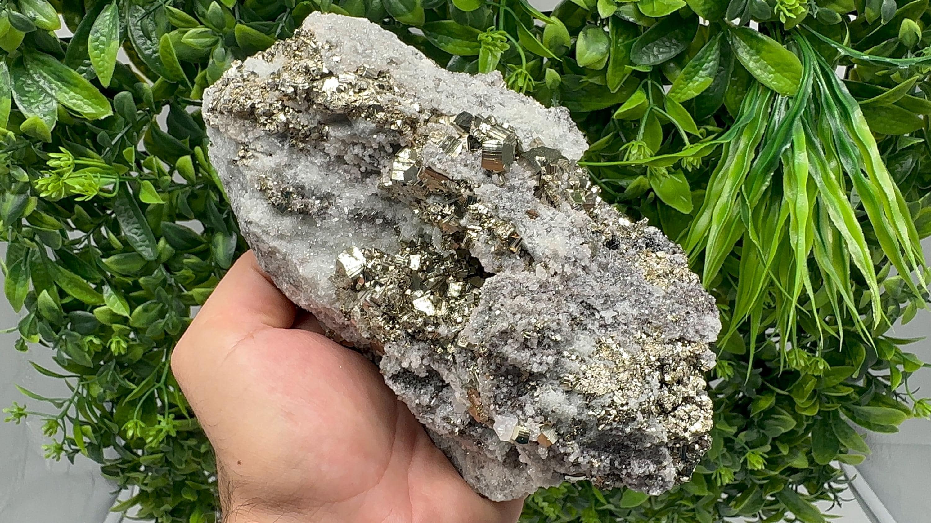 Pyrite on Quartz, Calcite Mineral Specimen, Home Decor Stone