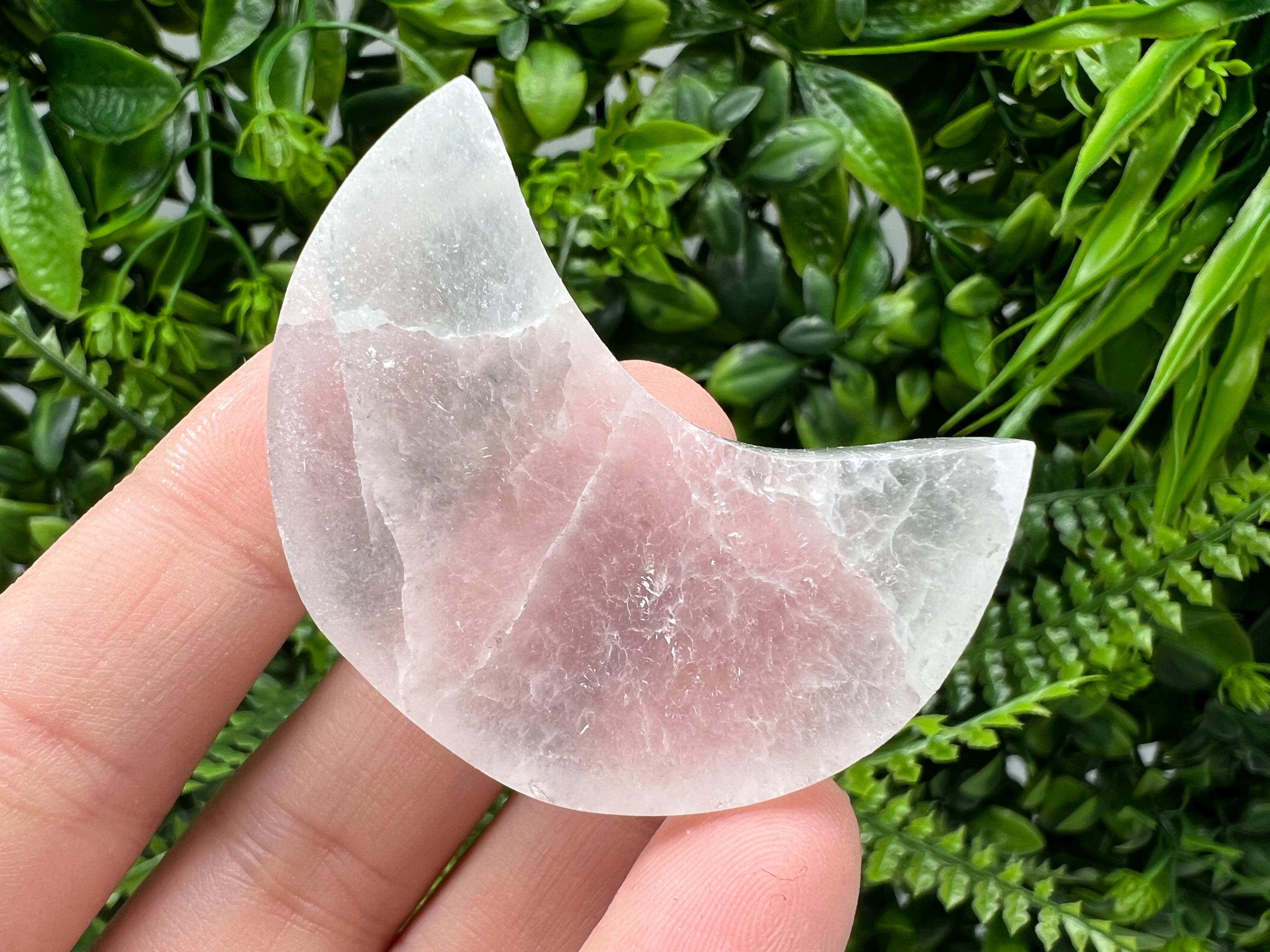 Polished Selenite Moon: Flat Crystal, Strong Energy (5/4cm)