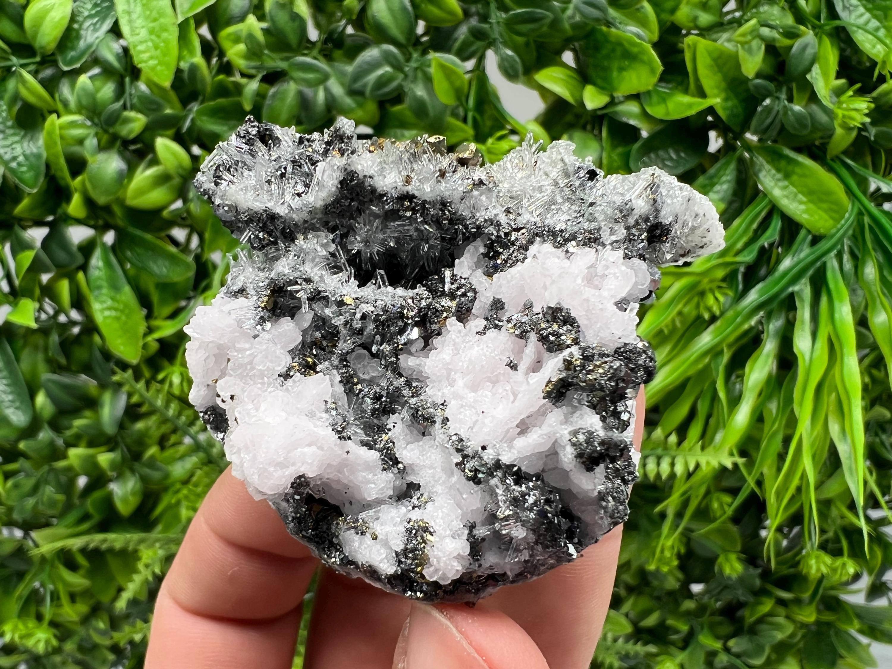 Stunning Cgalcopyrite,Galena,Sphalerite,Calcite,on needle Quartz from Borieva mine,Madan,Bulgaria,natural,collectible mineral specimen,gift
