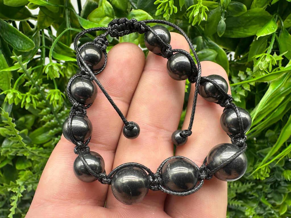 Braided Shungite Bracelet: Adjustable Tie, Men's Stone Jewelry
