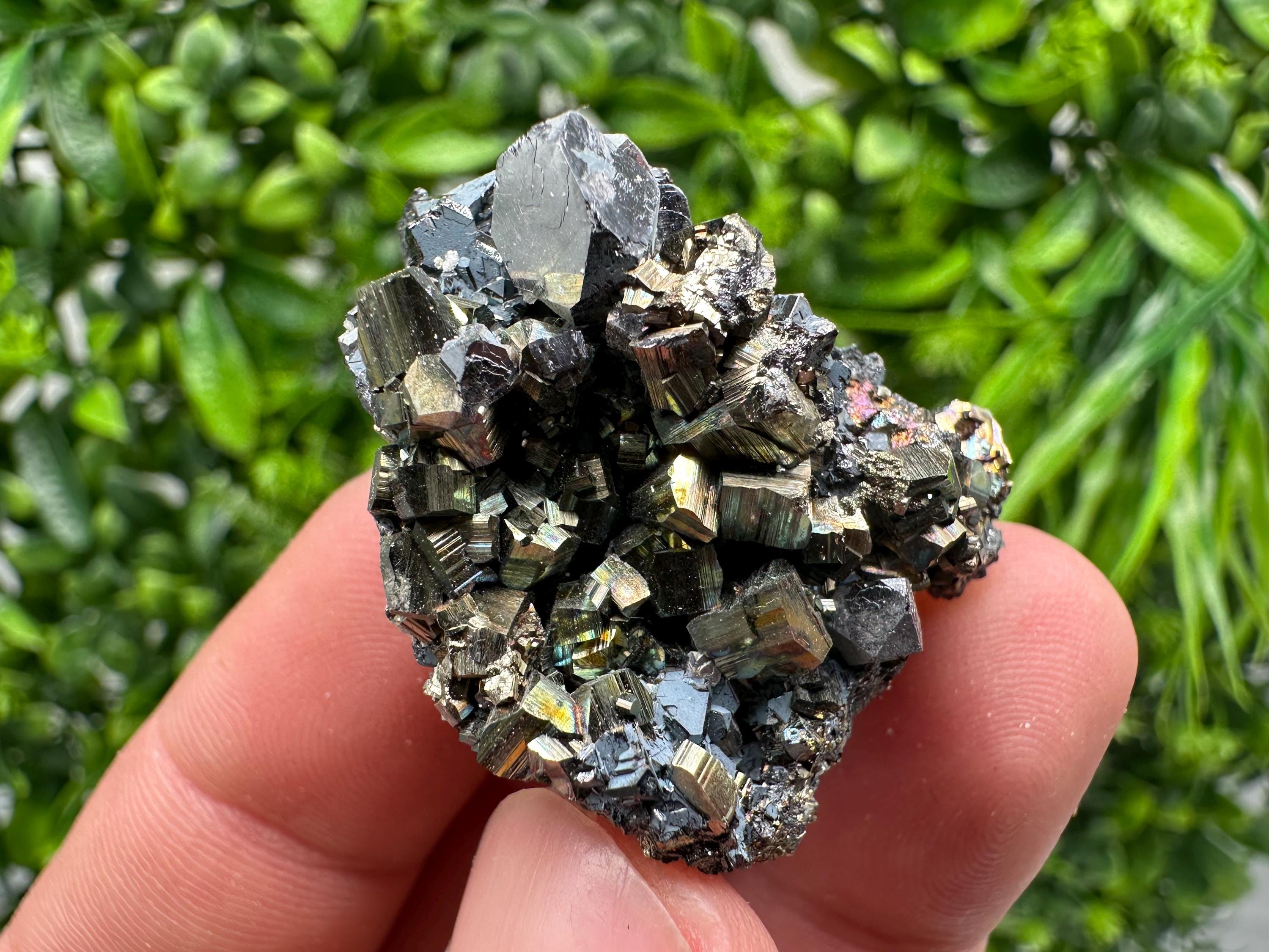 Rainbow Pyrite with Calcite, Natural Crystal Souvenir, Borieva Bulgaria