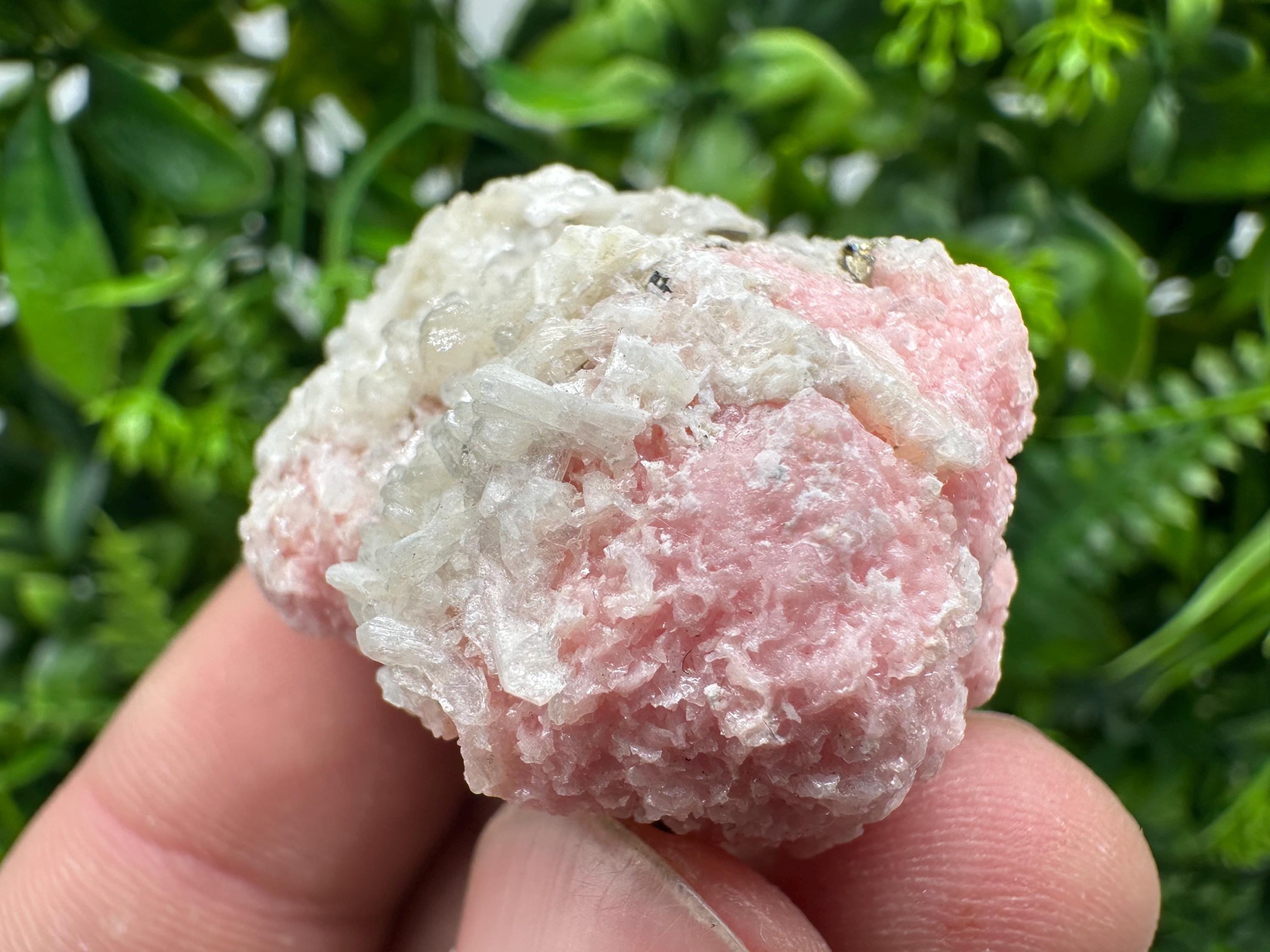 Rhodochrosite on Quartz Crystal, Starnica Mine, Bulgaria
