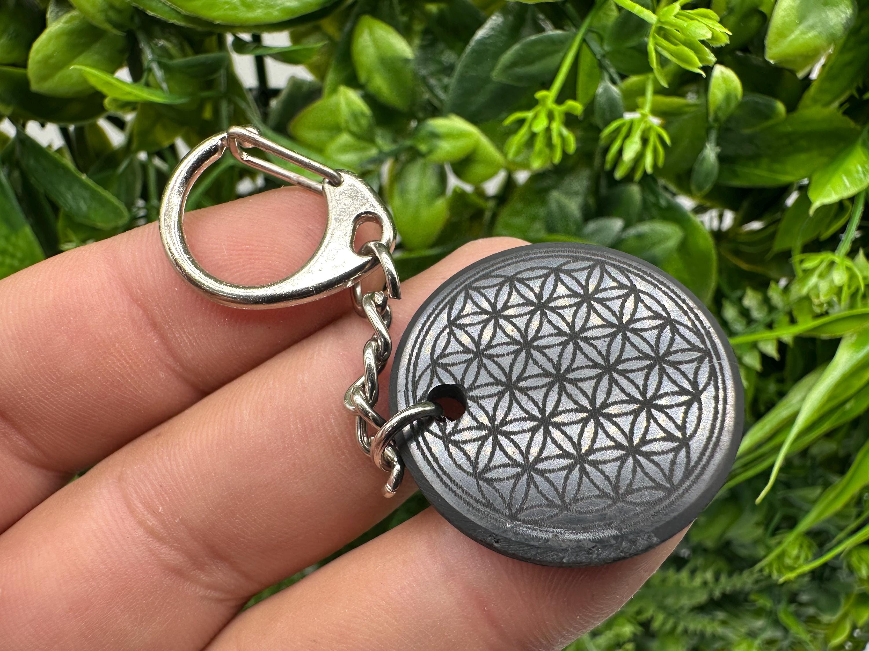 Shungite Keychain: Flower of Life Crystal Pendant, EMF Protection