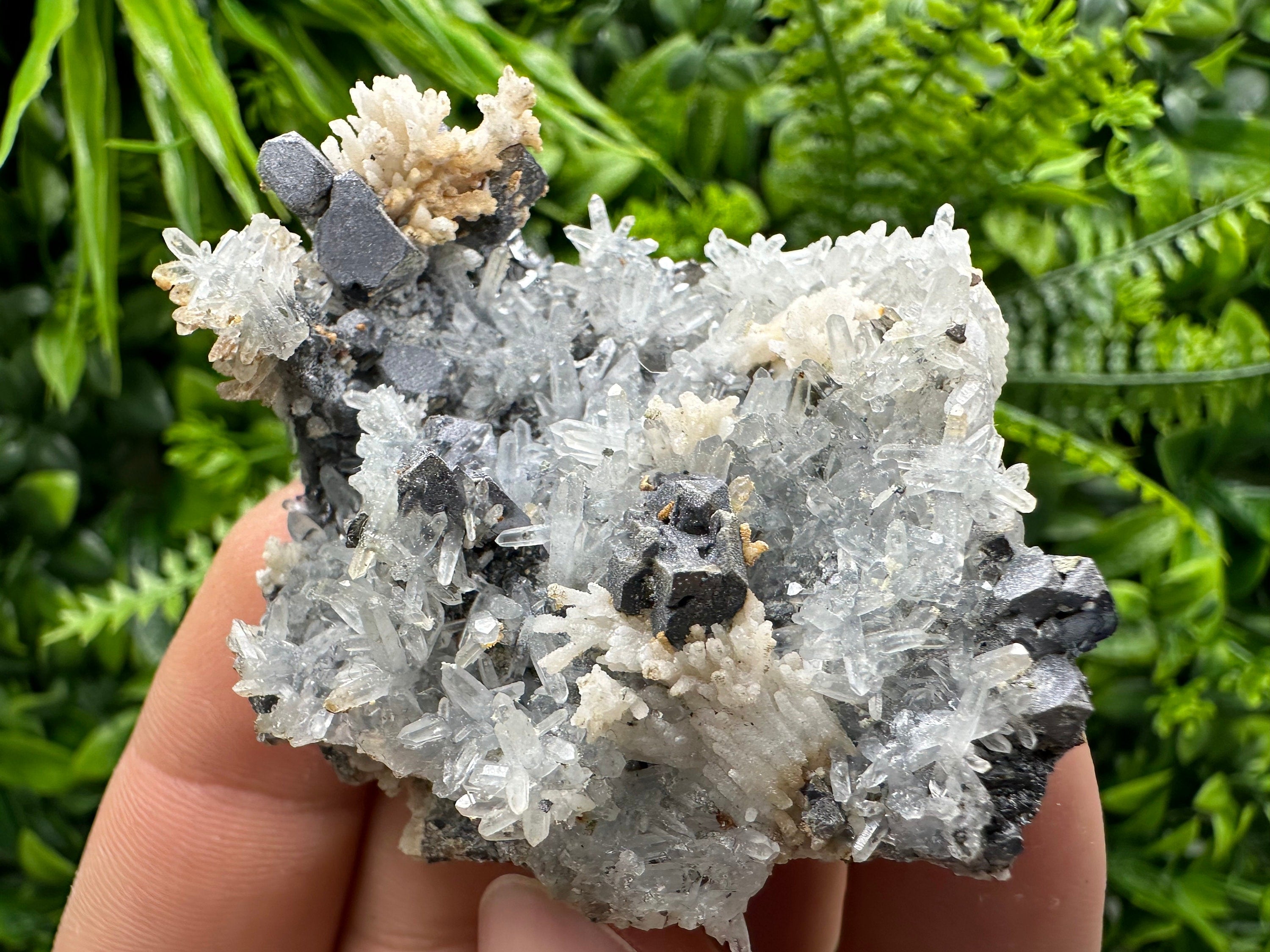 Galena Sphalerite Calcite on Quartz Cluster, Bulgaria Mineral Specimen