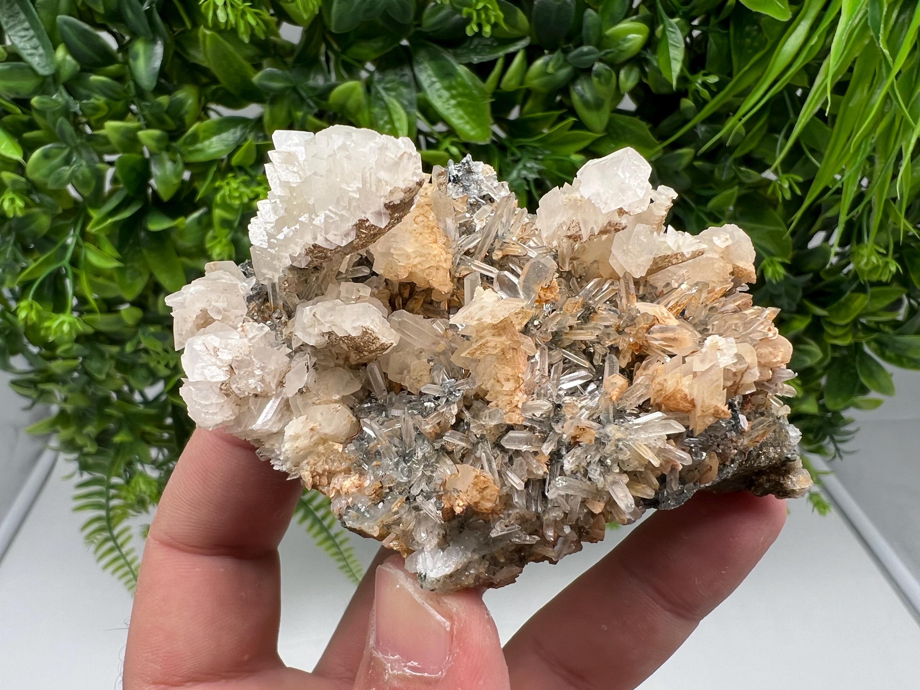 Wonderful Calcite on Quartz white Sphalerite, from Borieva mine,Bulgaria,natural,collection mineral specimen,Home decor crystal,gift,healing