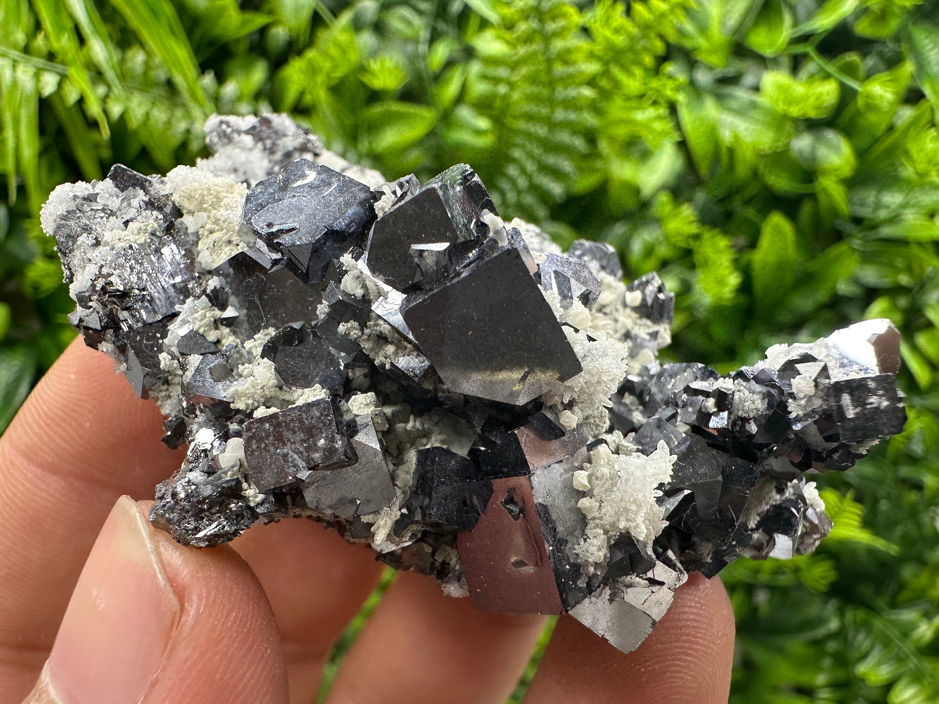 Shiny Skeletal Galena on Quartz with Calcite - Madan Bulgaria Crystal