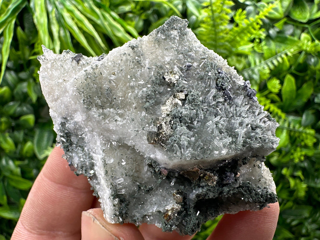 Pyrite on Green Quartz Mineral Specimen, Borieva Mine Bulgaria