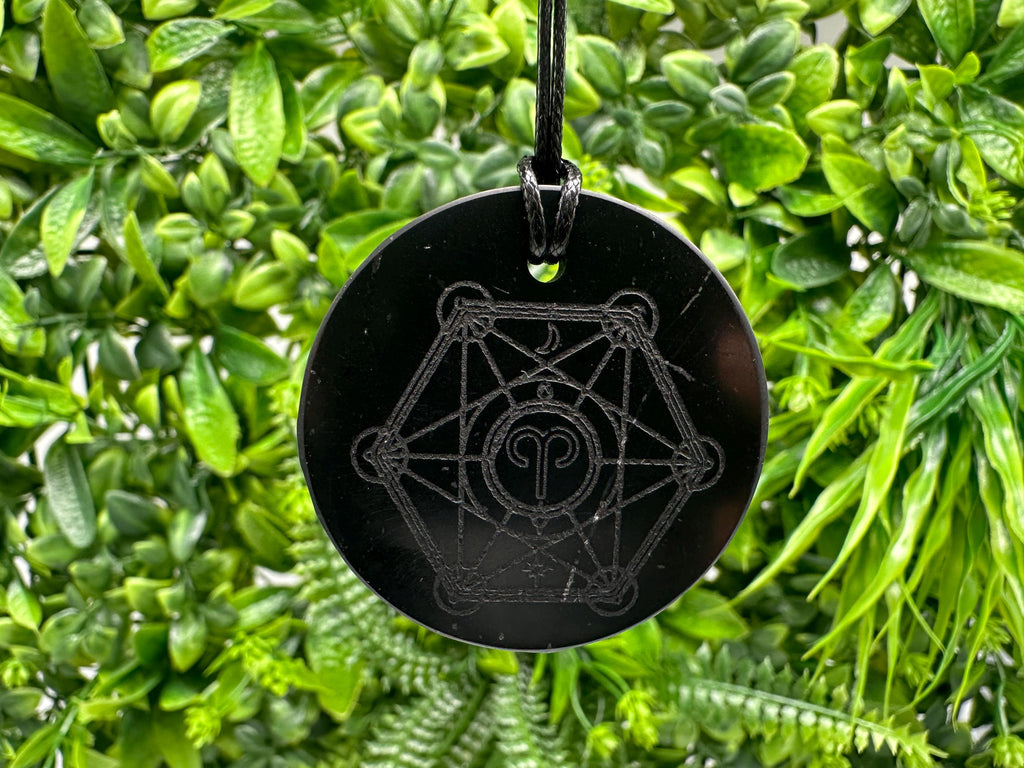 Shungite Aries Zodiac Pendant Necklace: EMF Protection Healing Stone