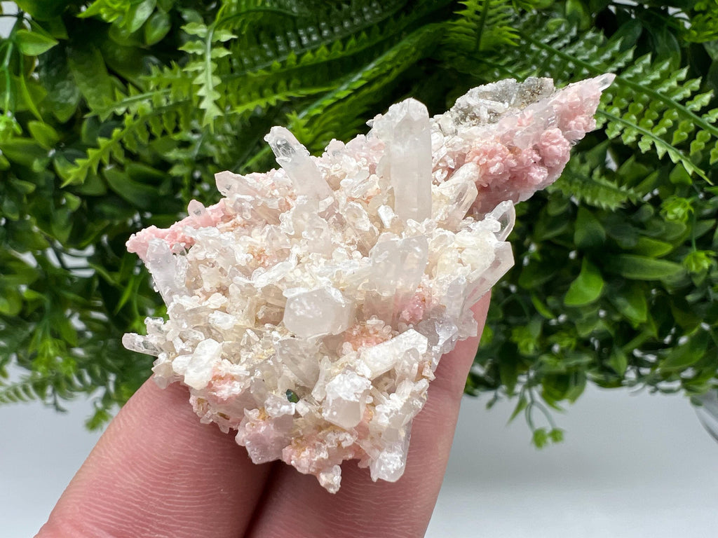 One beautiful cabinet size specimen of rhodochrosite, overgrowth by well-terminated quartz crystals Starnica mine Davidcovo area Bulgaria