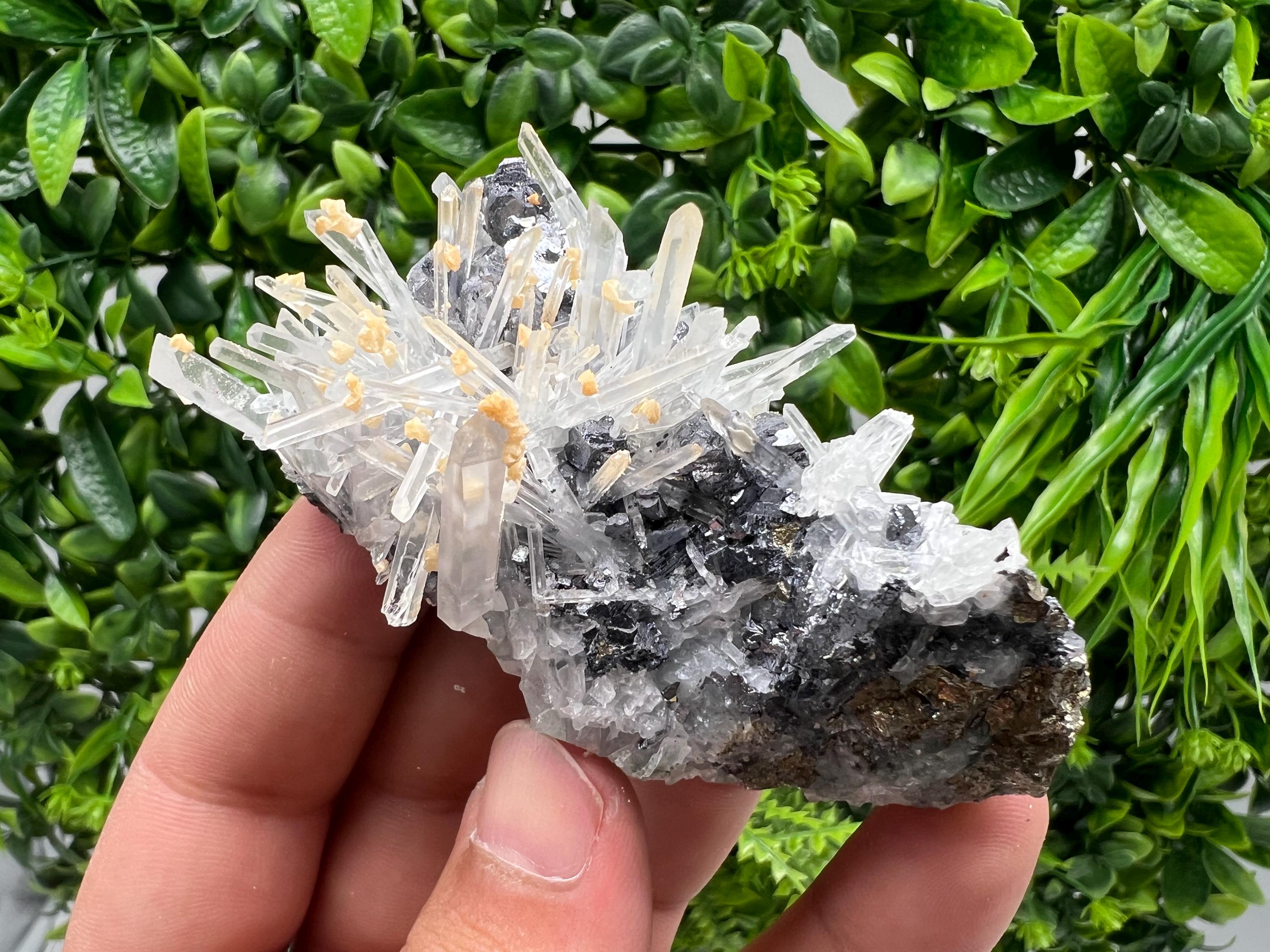 Galena Spinel Law on Quartz with Siderite, Krushev Dol, Bulgaria