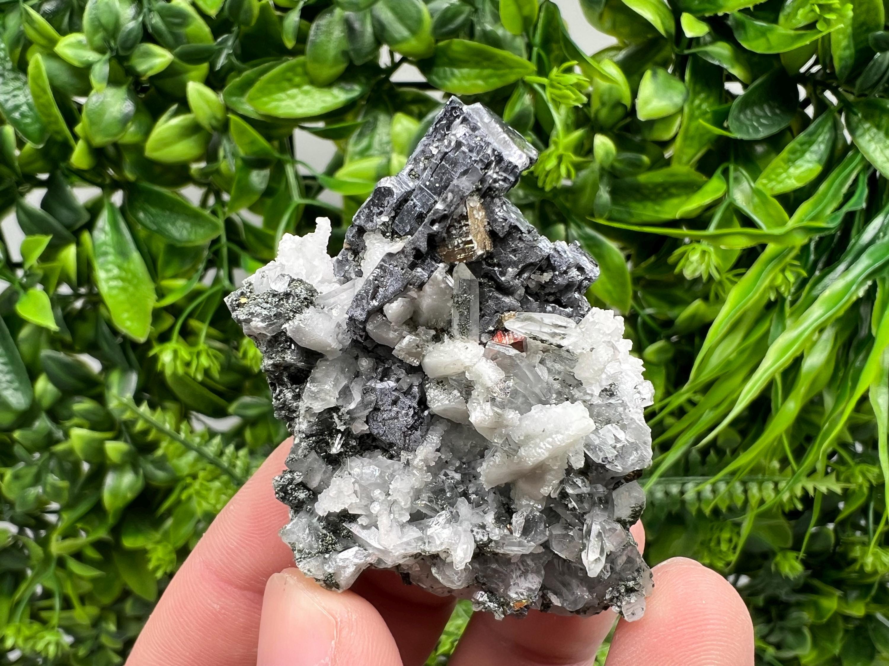 Galena Chalcopyrite on Calcite and Quartz, Natural Mineral Collection, Borieva Bulgaria